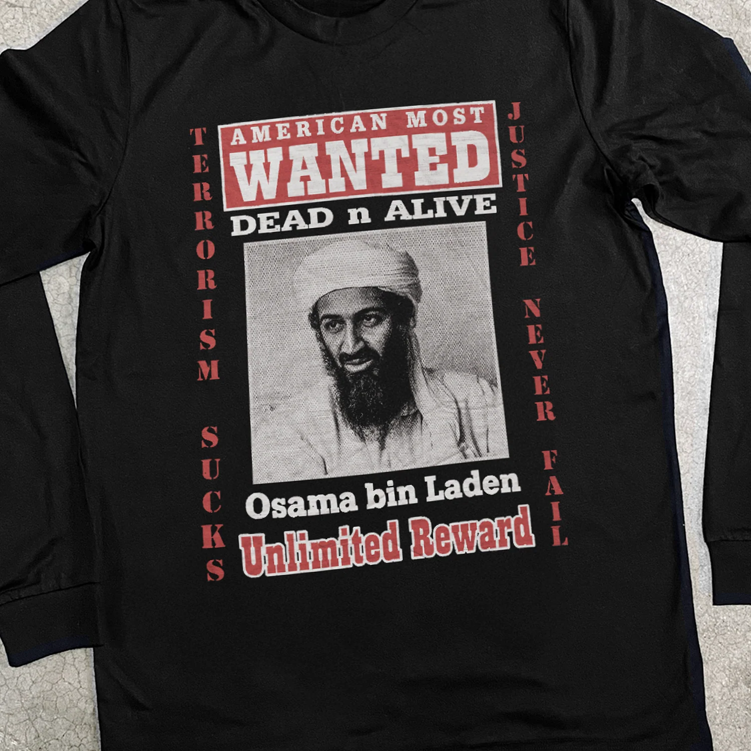 00s 'Americas Most Wanted' Osama Long-sleeve Black Tee - Image 2