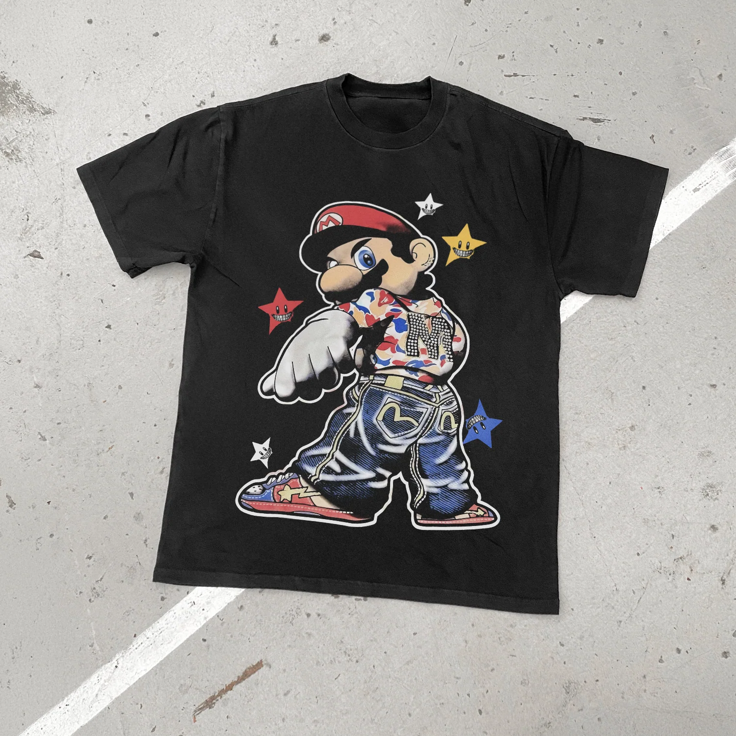 00s Bootleg 'Hypebeast Mario' Heavy Faded Black tee