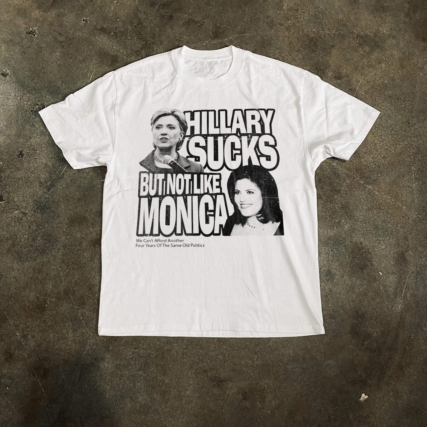 00s 'Hilary Sucks' Political Satire Heavyweight Faded White Tee