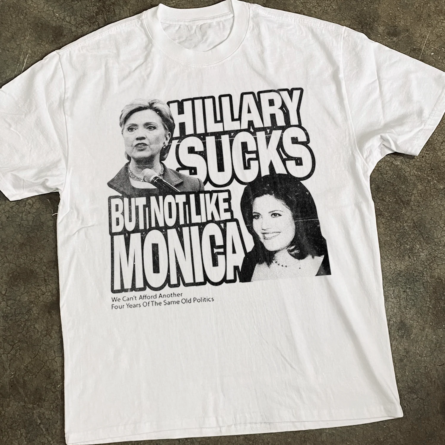 00s 'Hilary Sucks' Political Satire Heavyweight Faded White Tee - Image 2