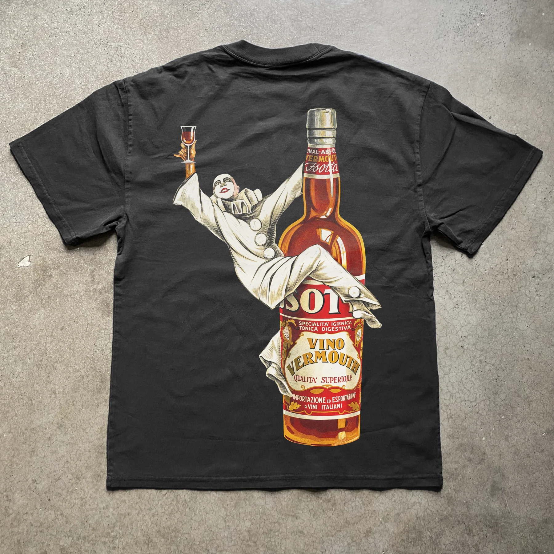 1920S 'Vermouth Wine' Jsotta Clown Heavyweight Black T-Shirt