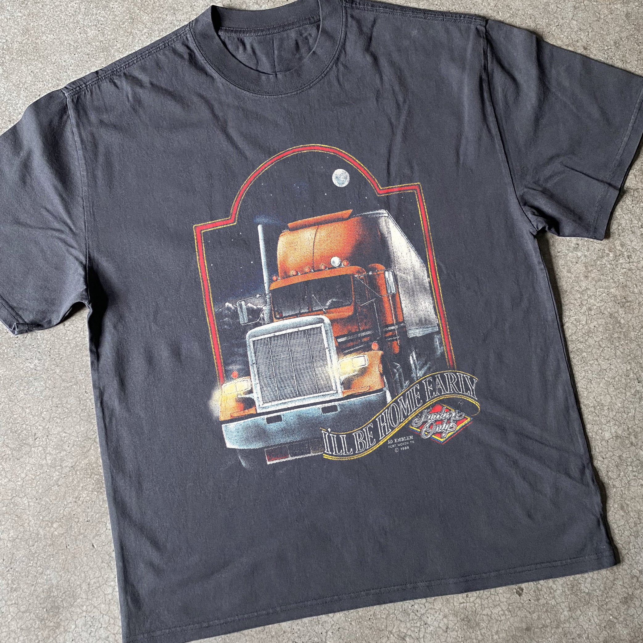 1988 Emblem Truckers Heavyweight Black T-shirt - Image 2
