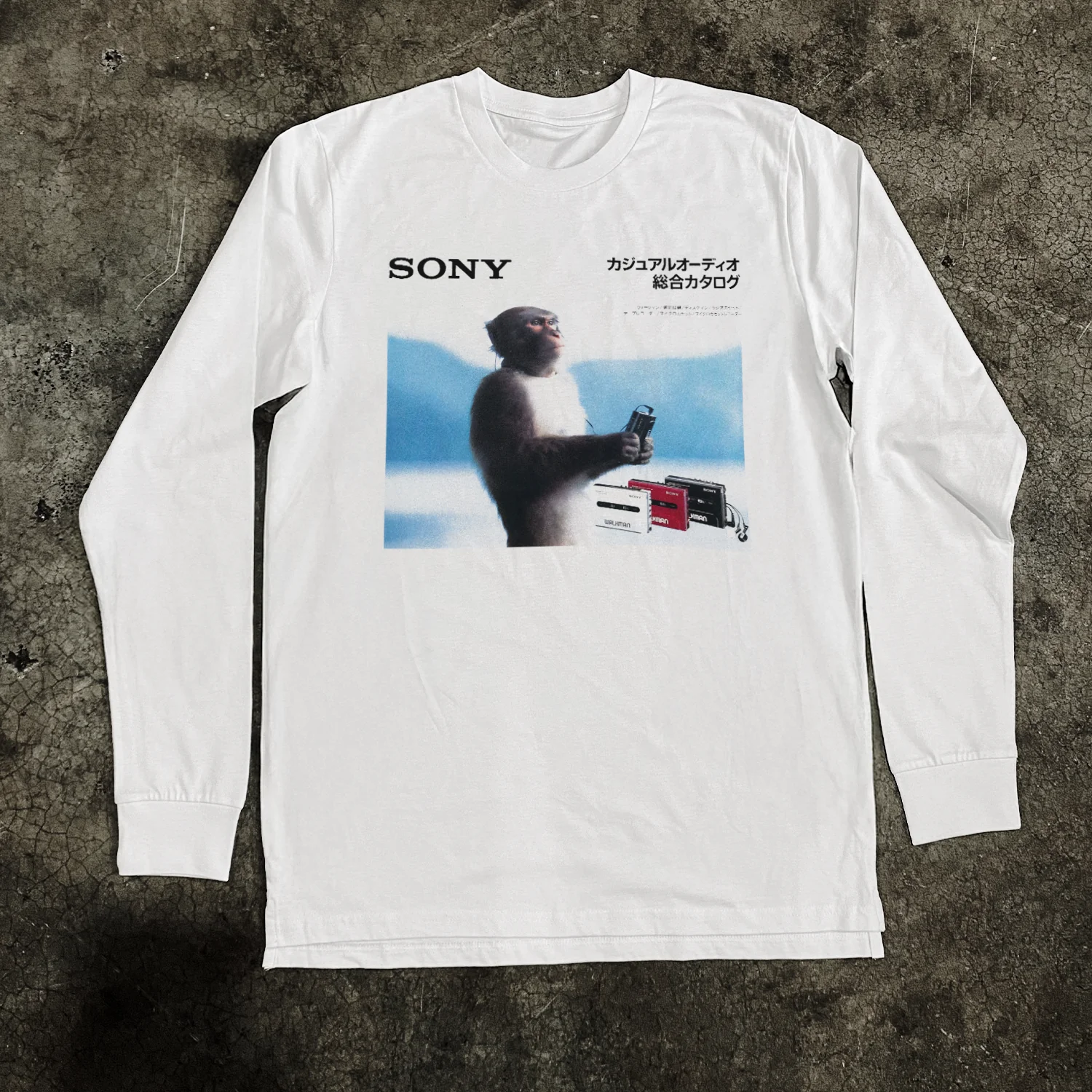 1988 S0NY 'Meditating Monkey' White Long-Sleeve Tee