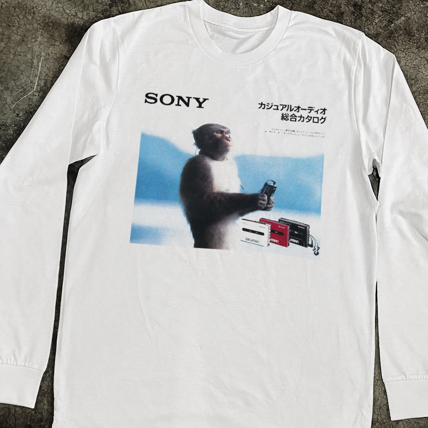1988 S0NY 'Meditating Monkey' White Long-Sleeve Tee - Image 2