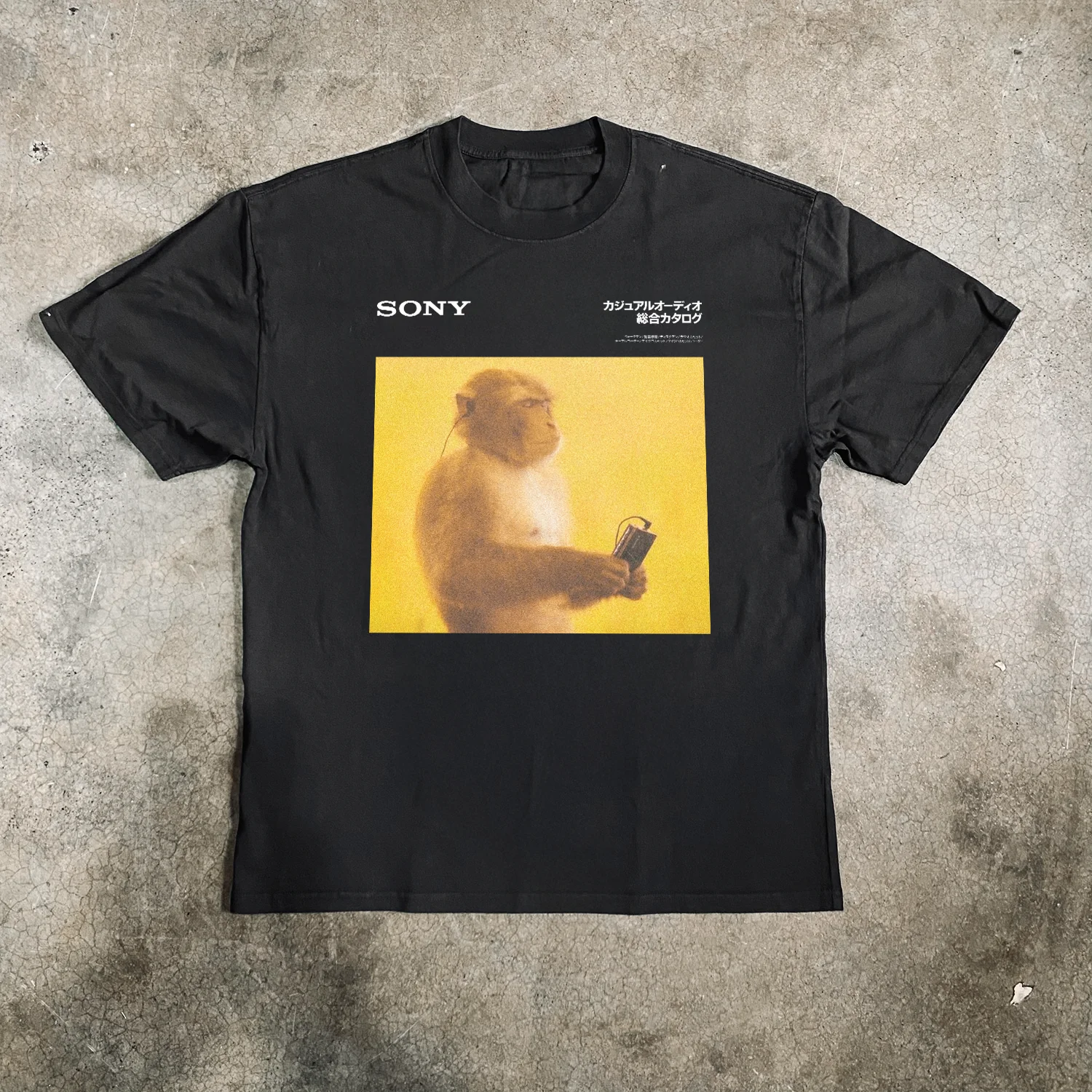 1988 Sony 'Meditating Monkey' Black Heavyweight Faded Tee