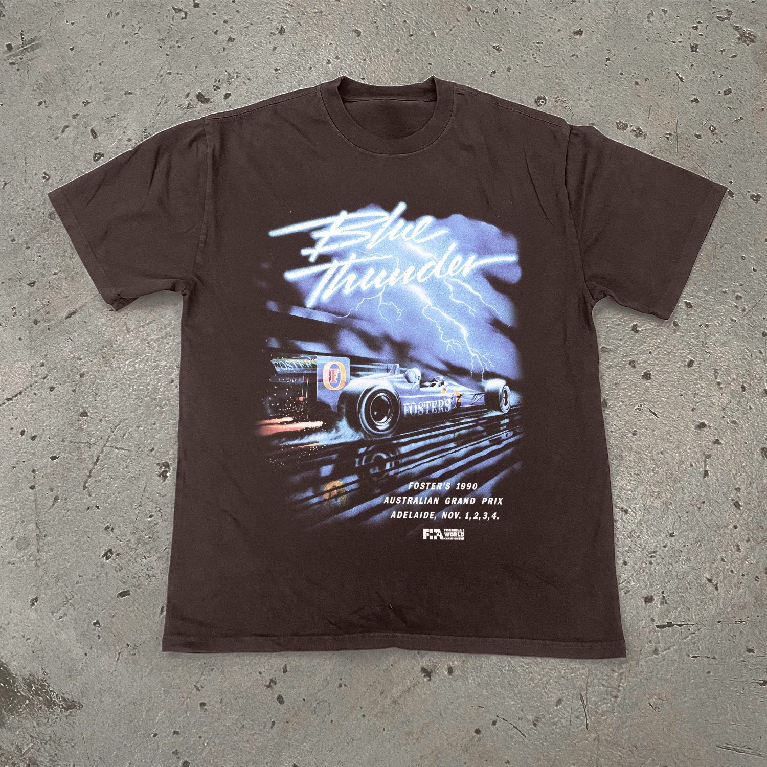 1990 Aussie Grand Prix 'Blue Lightning' Fosters Choc Heavy Weight T-Shirt