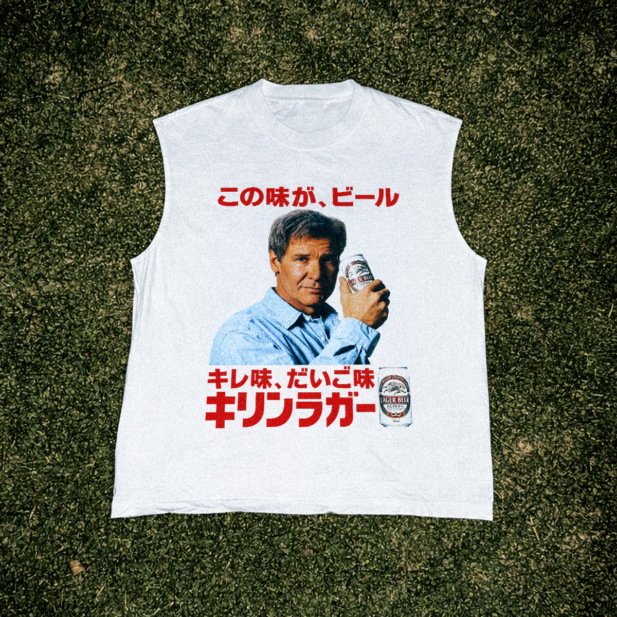 1994 Harrison Ford 'Kirin' Japanese Beer Promo Heavy Faded Cut-Off Tee