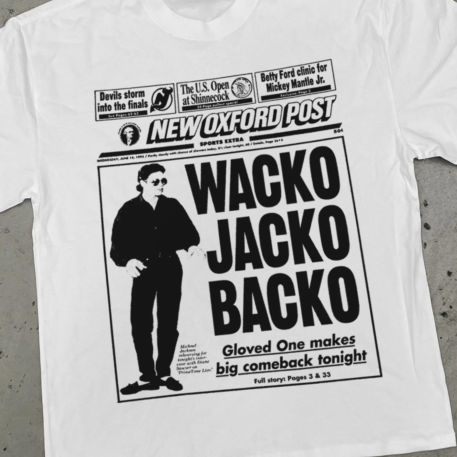 1995 'Wacko Jacko Backo' Heavyweight Headline Tee - Image 2