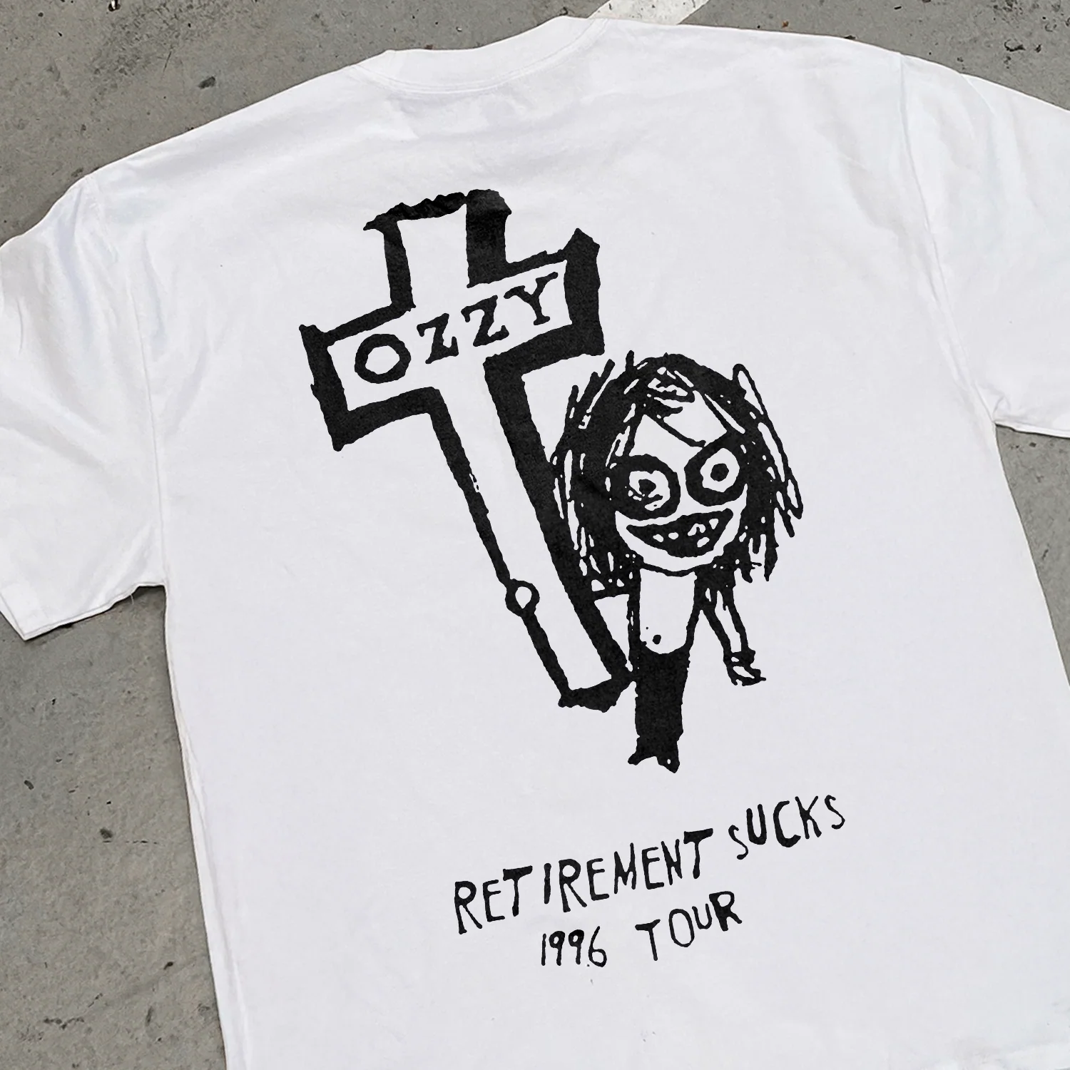 1996 Ozzy Osbourne 'Retirement Sucks Tour' Heavy Faded White Tee - Image 2