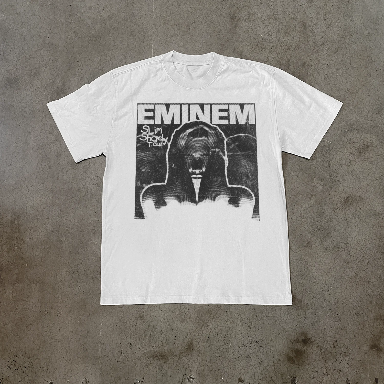 1999 'Slim Shady Tour' Eminem Fingerprint Heavy Faded White TEe