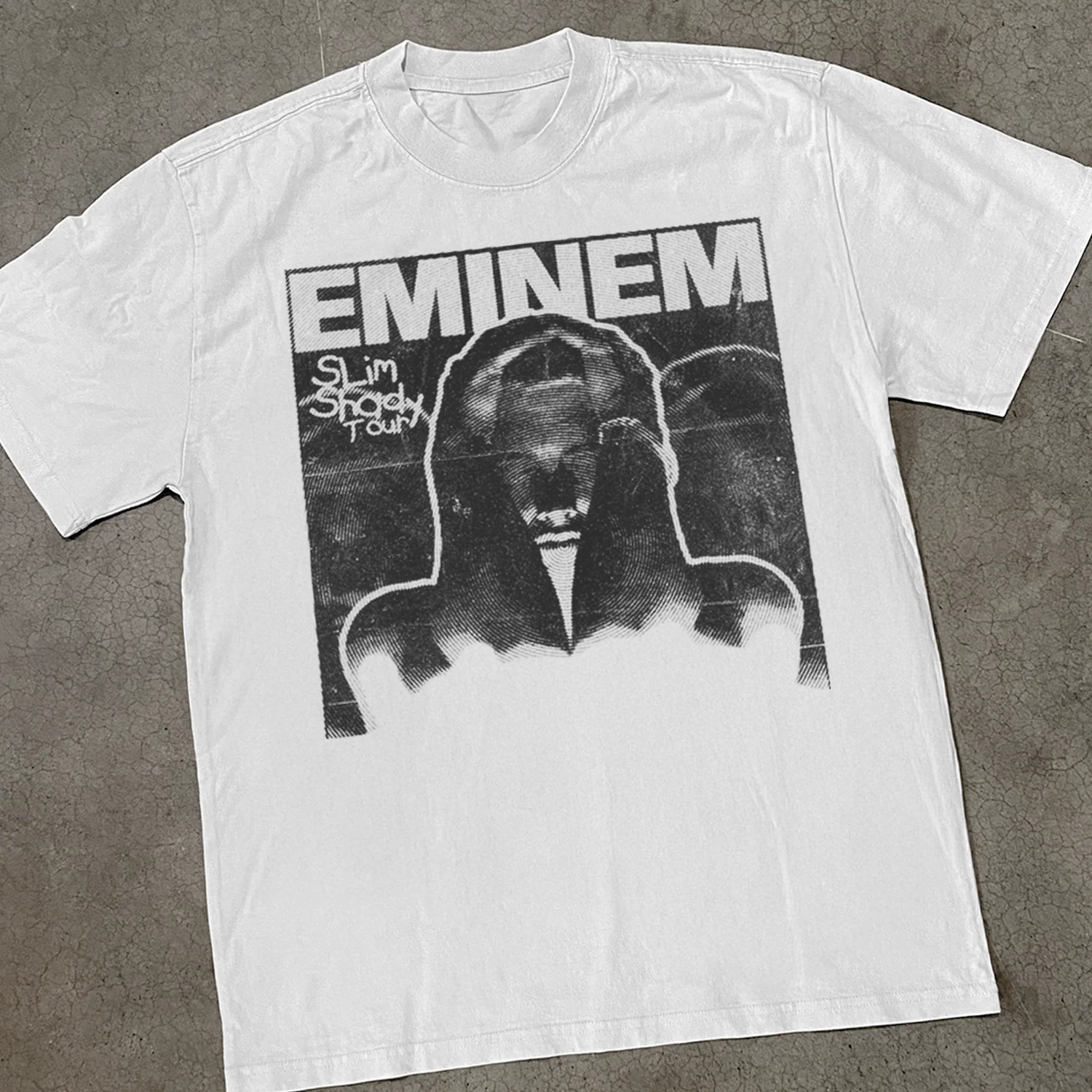 1999 'Slim Shady Tour' Eminem Fingerprint Heavy Faded White TEe - Image 2