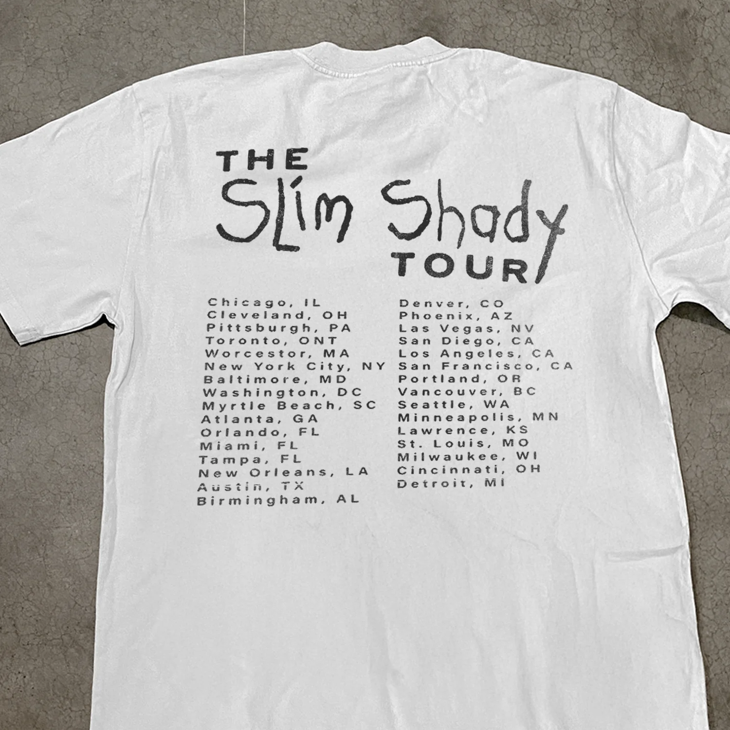 1999 'Slim Shady Tour' Eminem Fingerprint Heavy Faded White TEe - Image 4