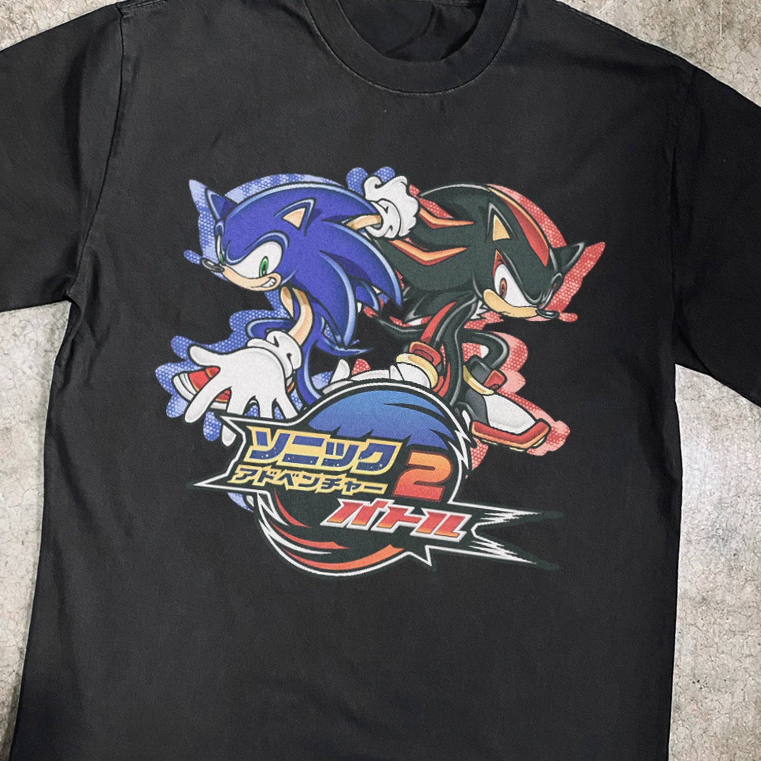 2001 'Sonic Adventure 2' Battle Japanese Heavy Black Faded Tee - Image 2