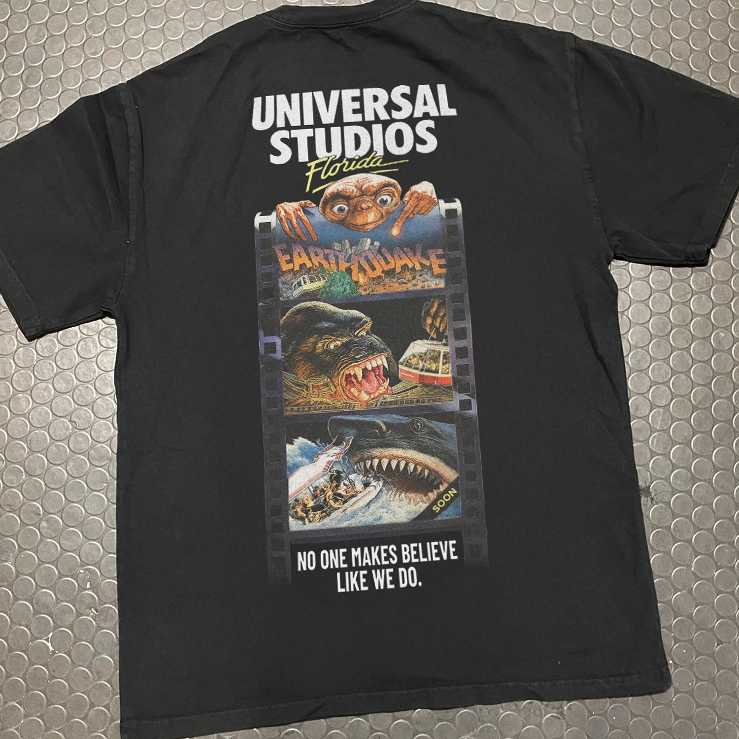 90S Retro 'Universal Studios' Heavy Faded Black Tee - Image 3