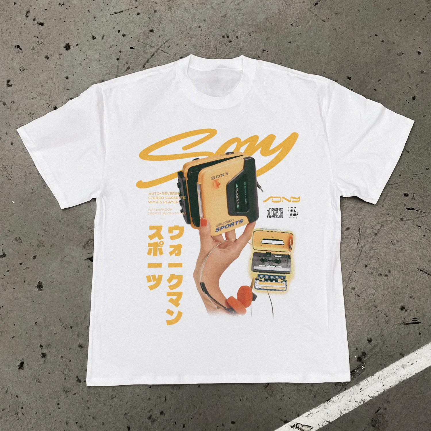 90s 'Walkman Sports' Japanese Faded Heavy White Tee