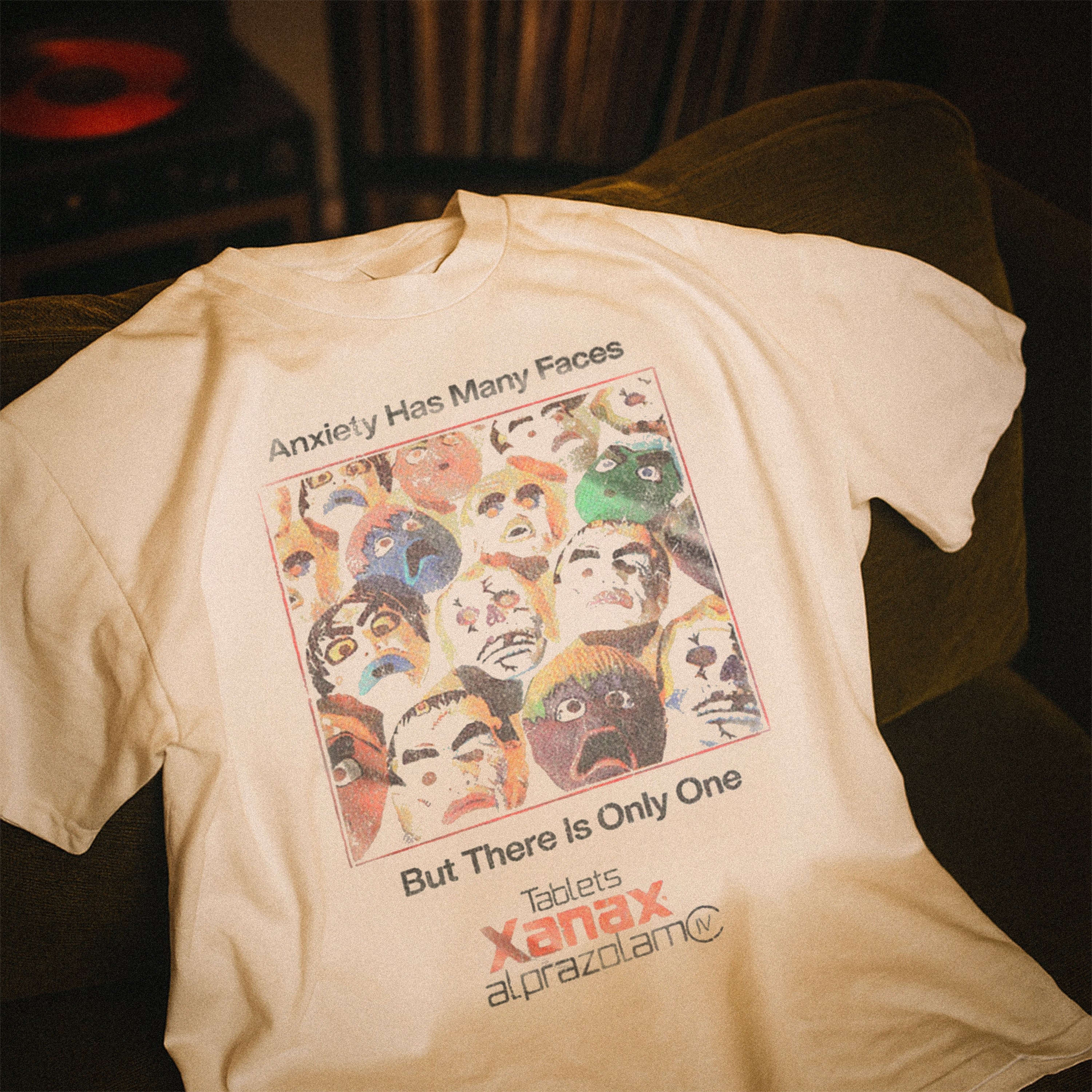 'Anxiety Has Many Faces' Bone Heavy Weight T-Shirt - Image 2