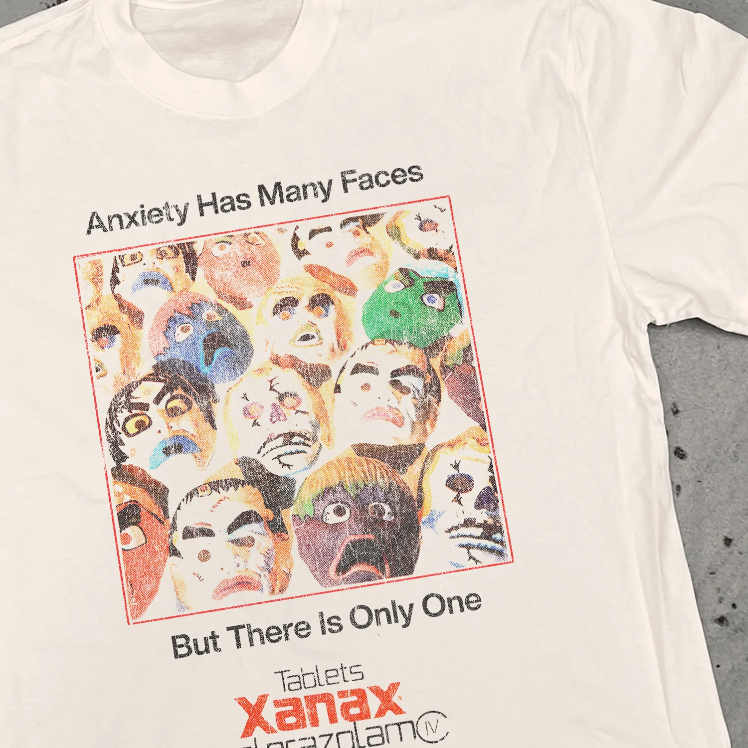 'Anxiety Has Many Faces' Bone Heavy Weight T-Shirt - Image 4