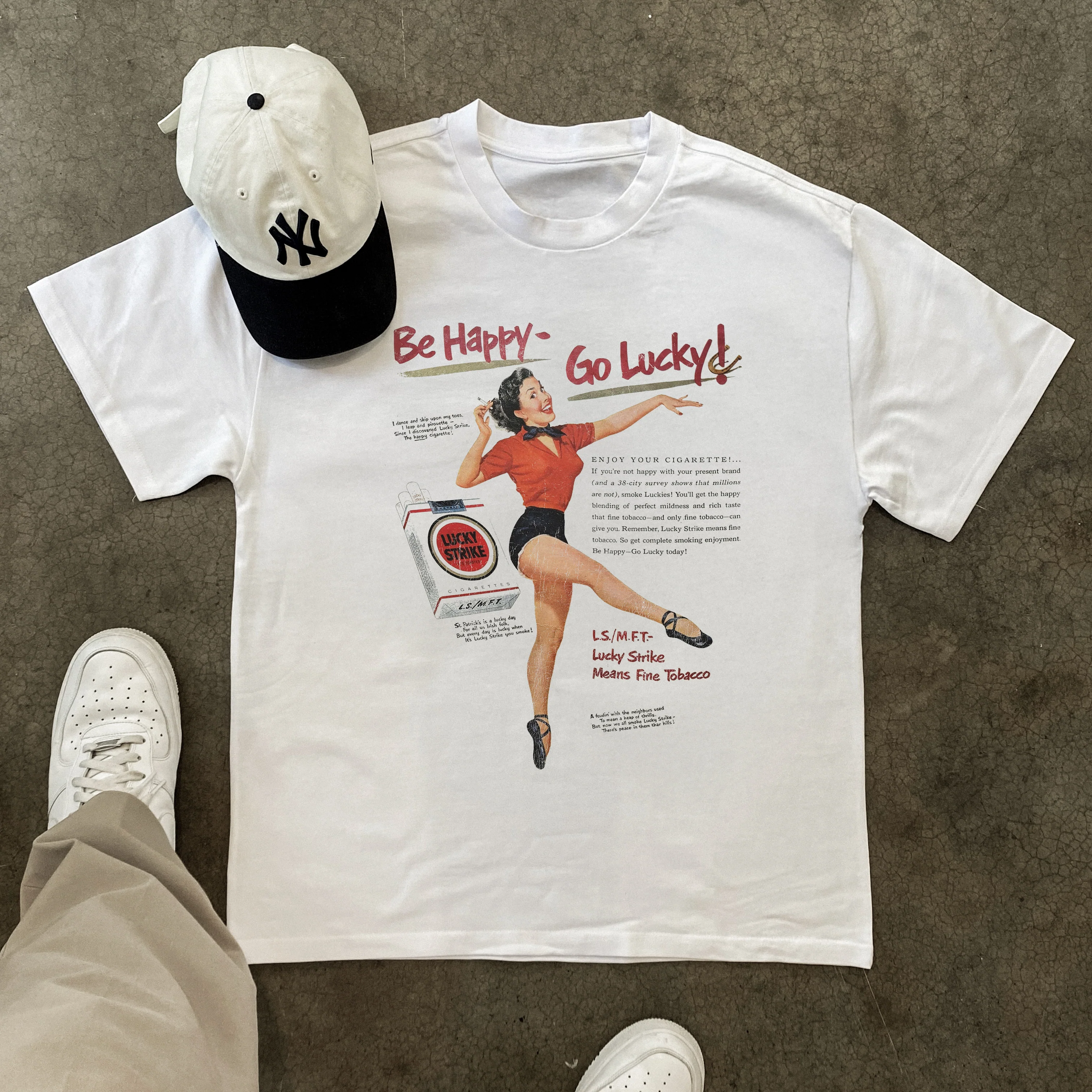 Be Happy - Go Lucky Heavyweight White T-Shirt