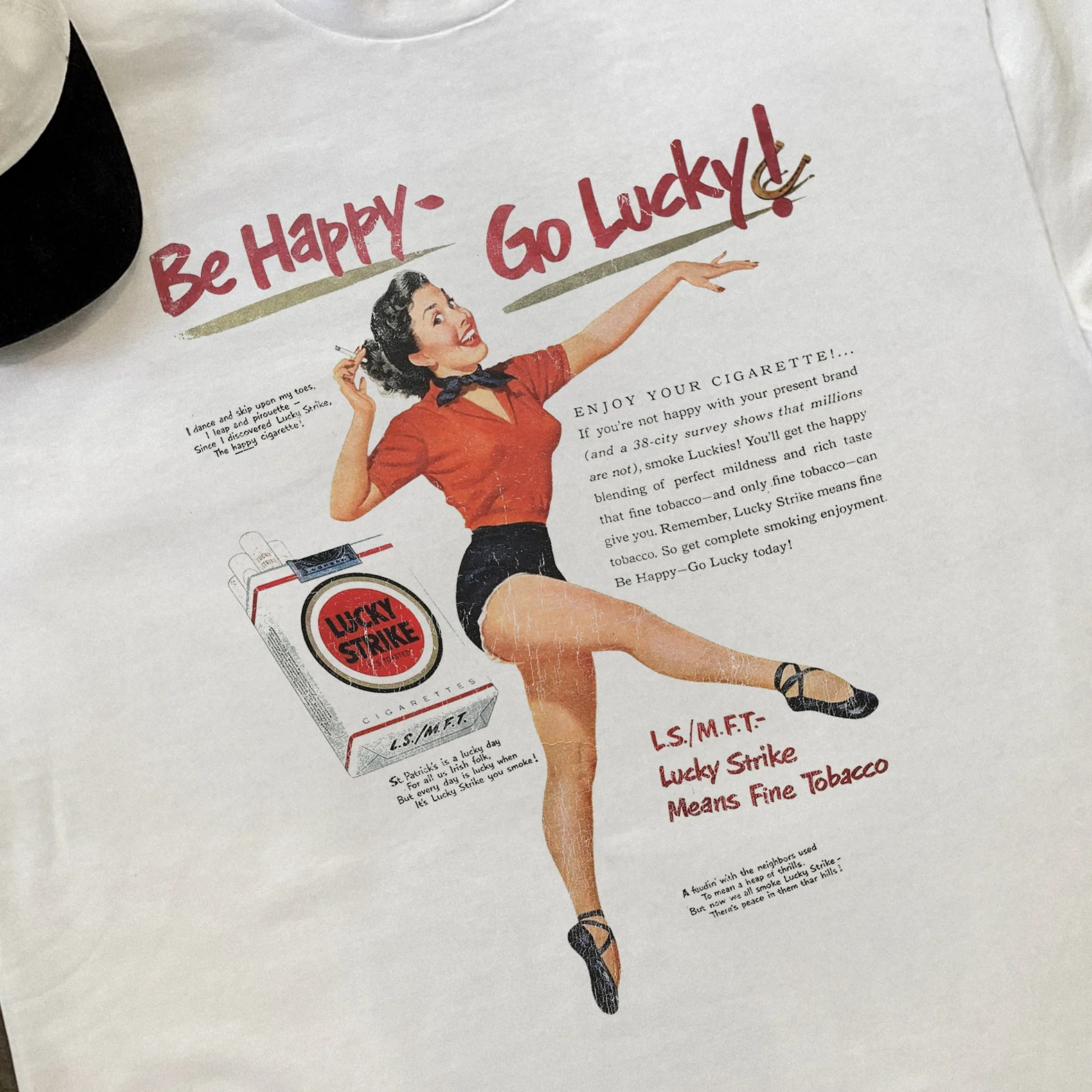 Be Happy - Go Lucky Heavyweight White T-Shirt - Image 2