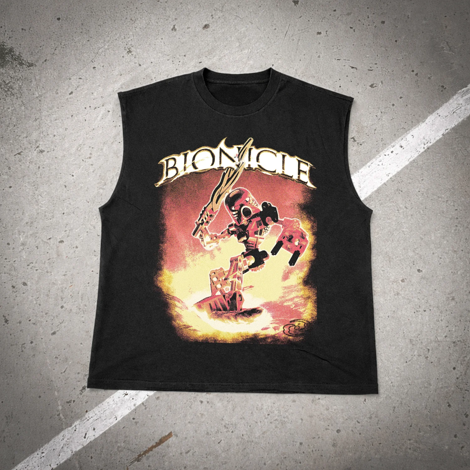 Bionicle 'Lava' Tahu Heavyweight Washed Cut-Off Black T-Shirt