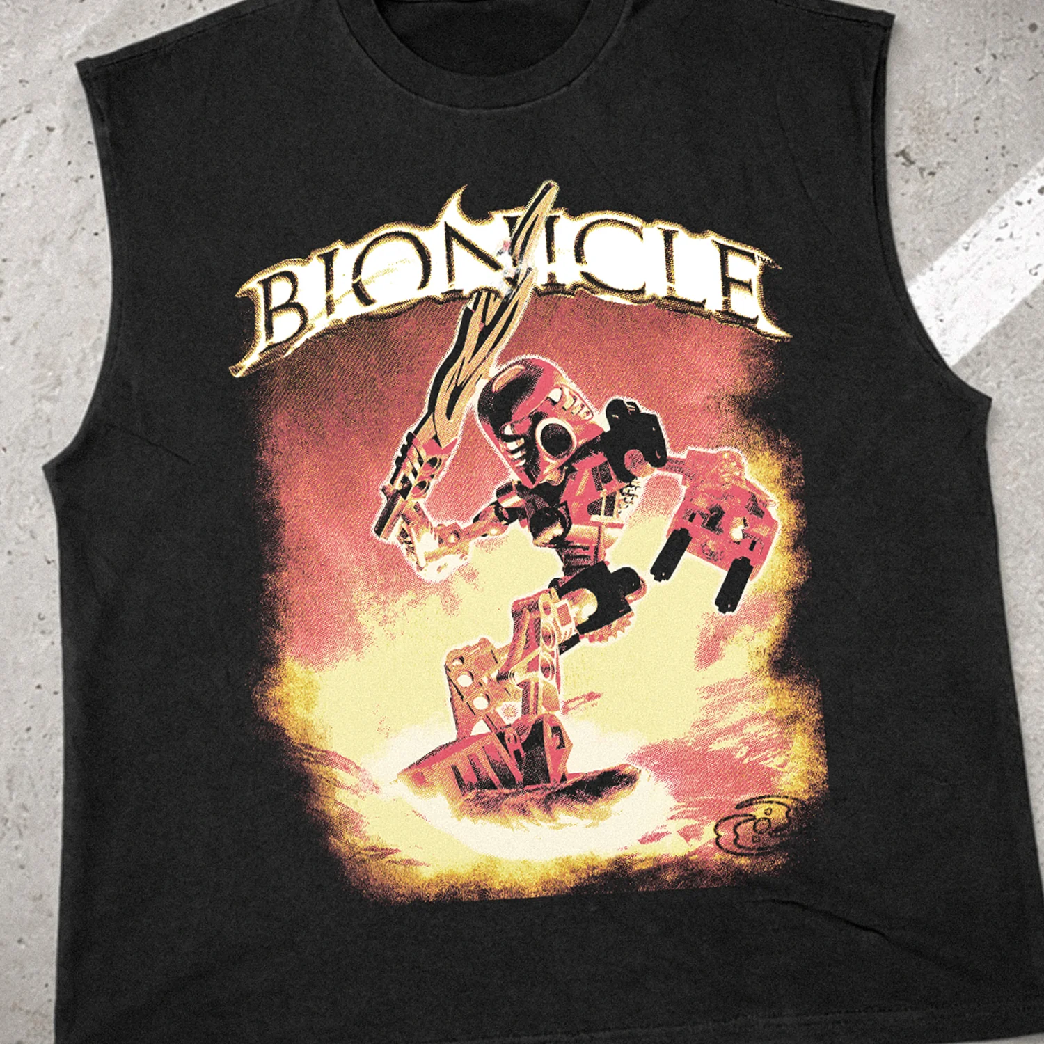 Bionicle 'Lava' Tahu Heavyweight Washed Cut-Off Black T-Shirt - Image 2