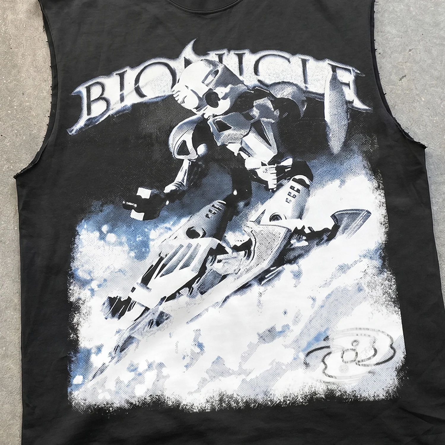 Bionicle 'Snow' Kopaka Heavyweight Washed Black Cut-Off T-Shirt - Image 2
