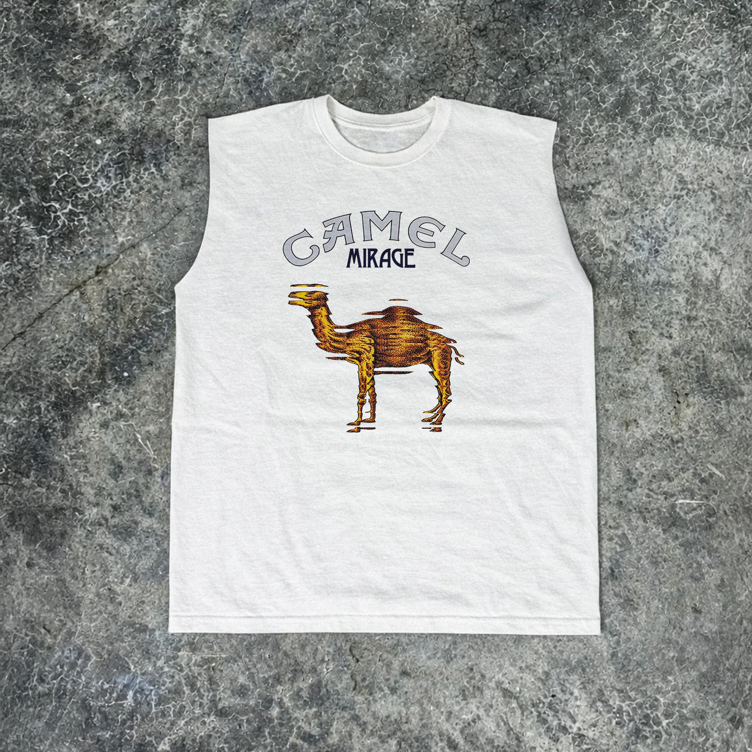 Camel 'Mirage' Faded Heavyweight Cut-Off White Tee