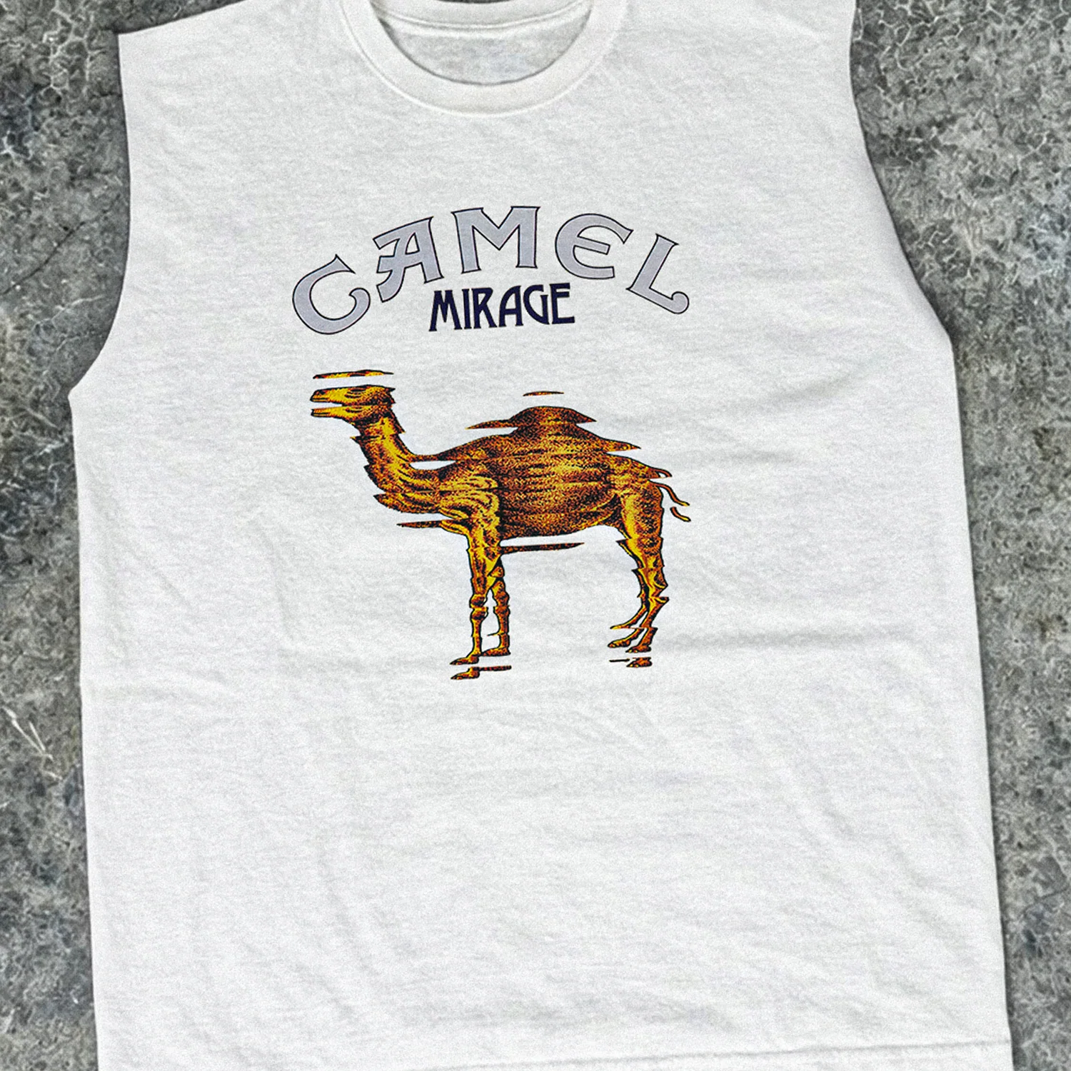 Camel 'Mirage' Faded Heavyweight Cut-Off White Tee - Image 2