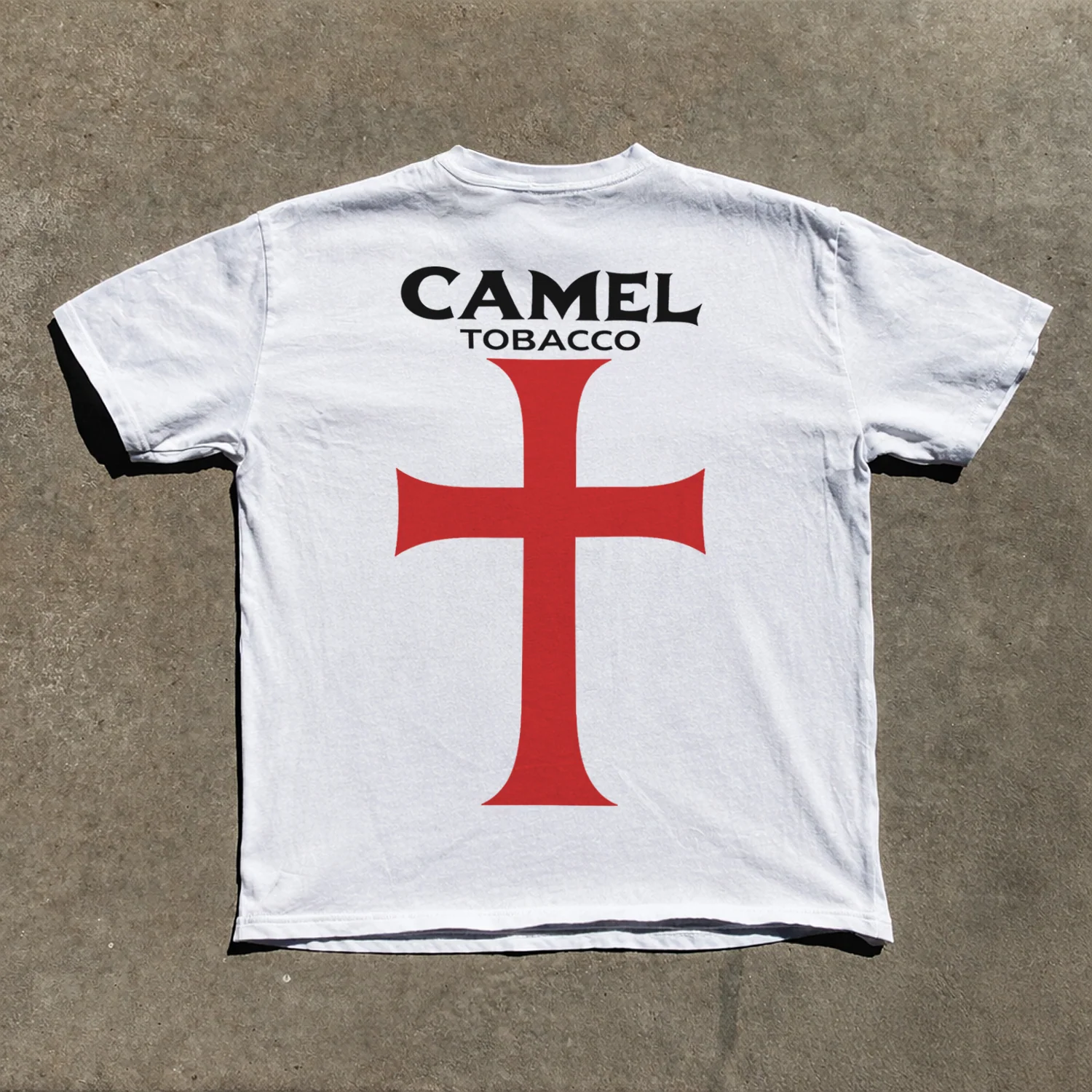 'Camel Tobacco' Templar's Cross Heavy White Tee