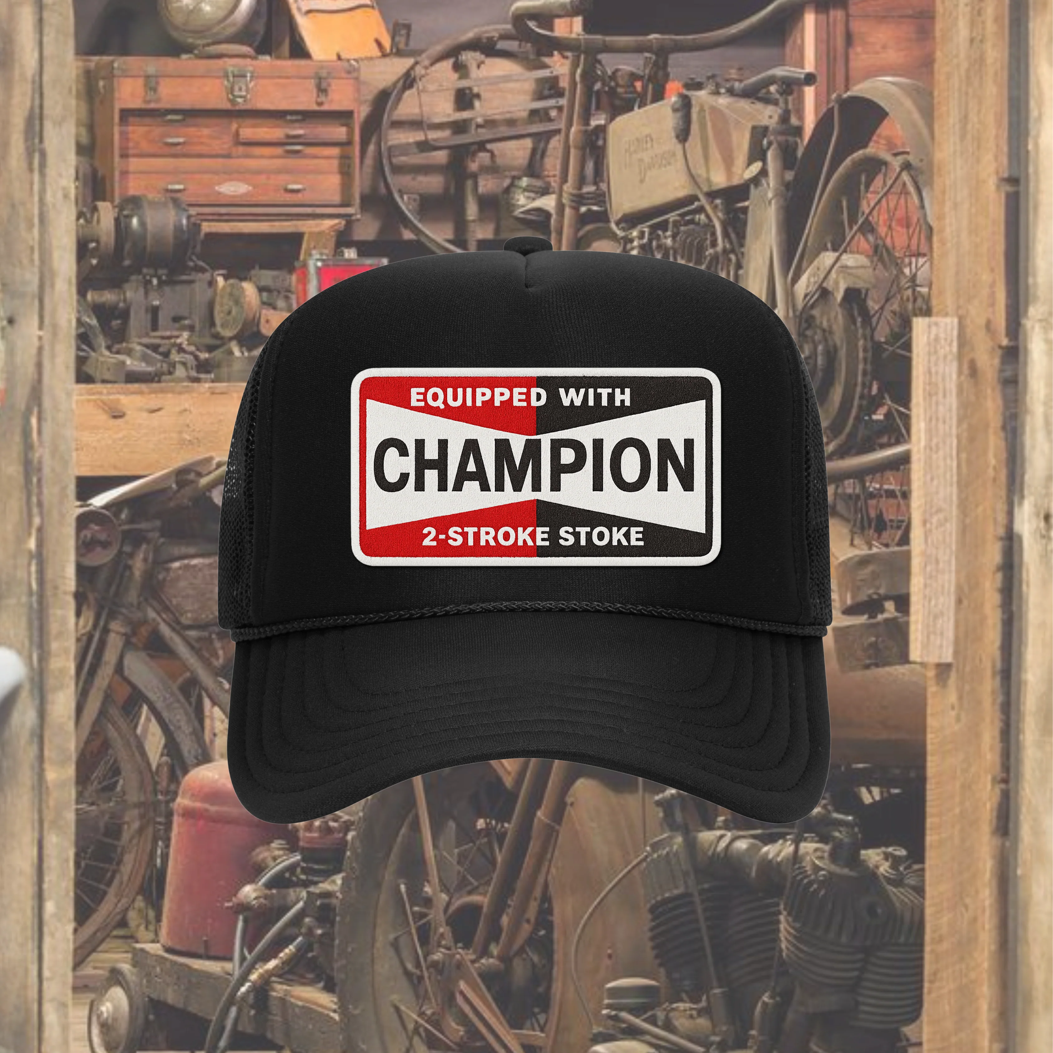 CHAMPION PIT CREW CURVED BILL PATCH HAT BLACK