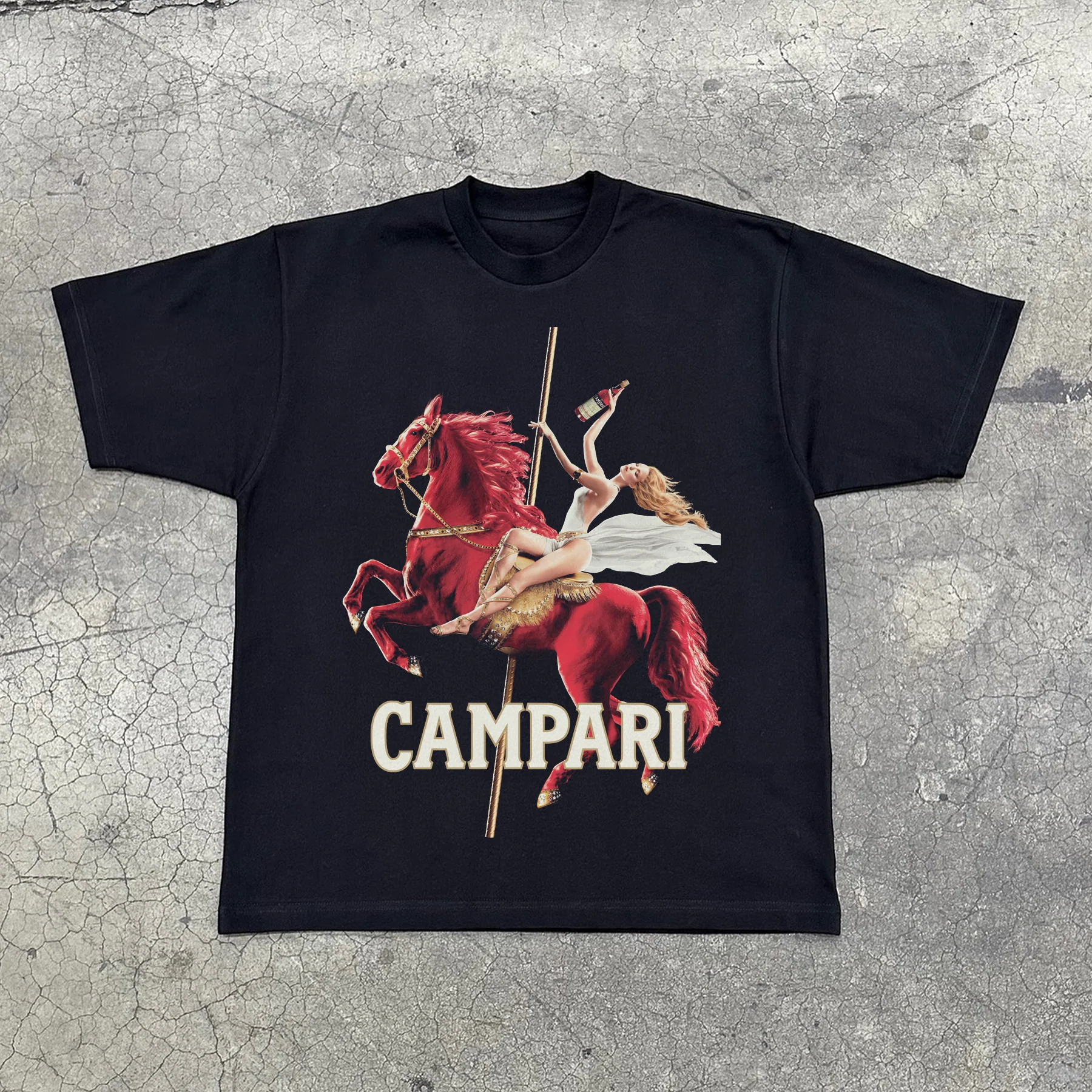 Classic 'Campari' Red Horse Heavyweight Black T-Shirt