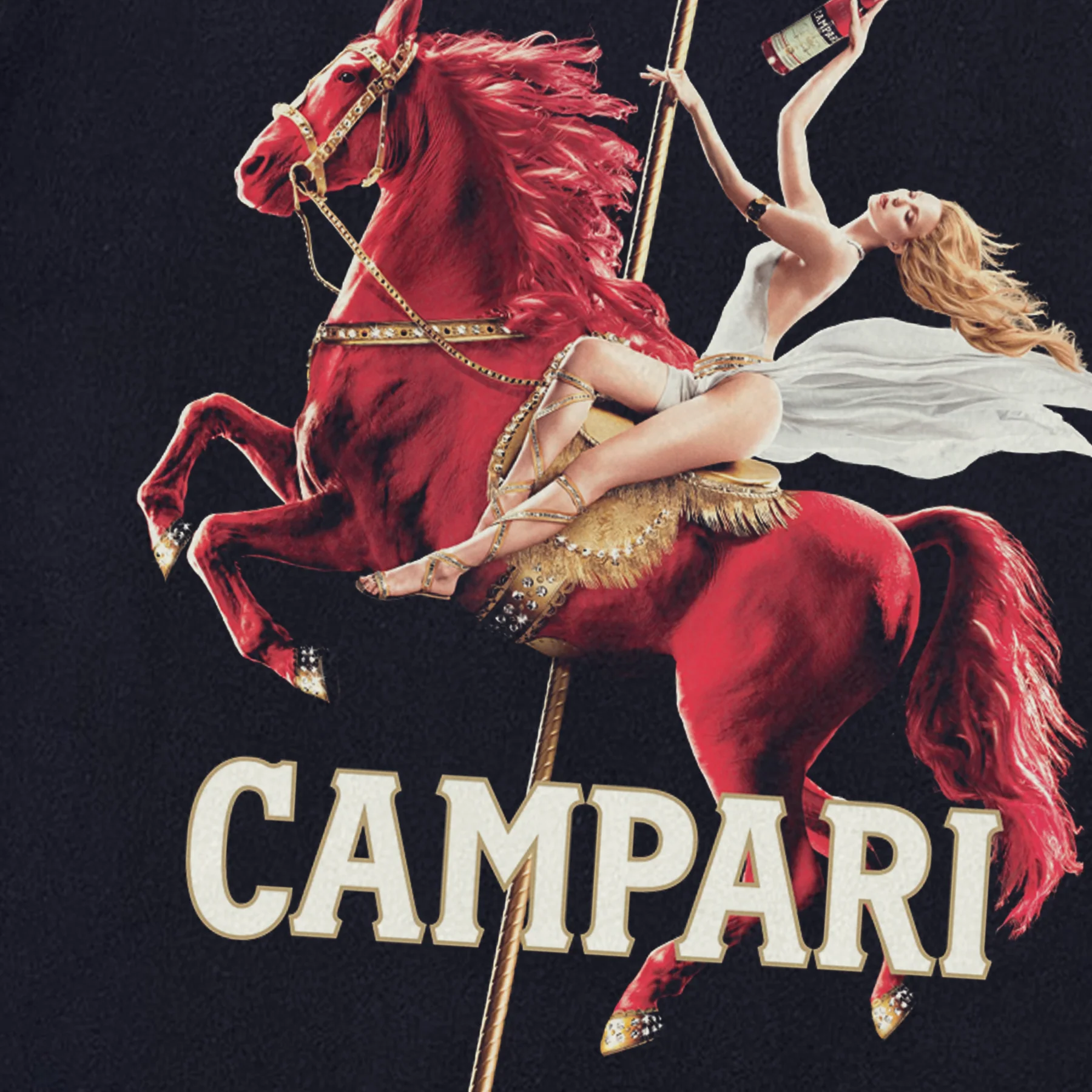 Classic 'Campari' Red Horse Heavyweight Black T-Shirt - Image 2