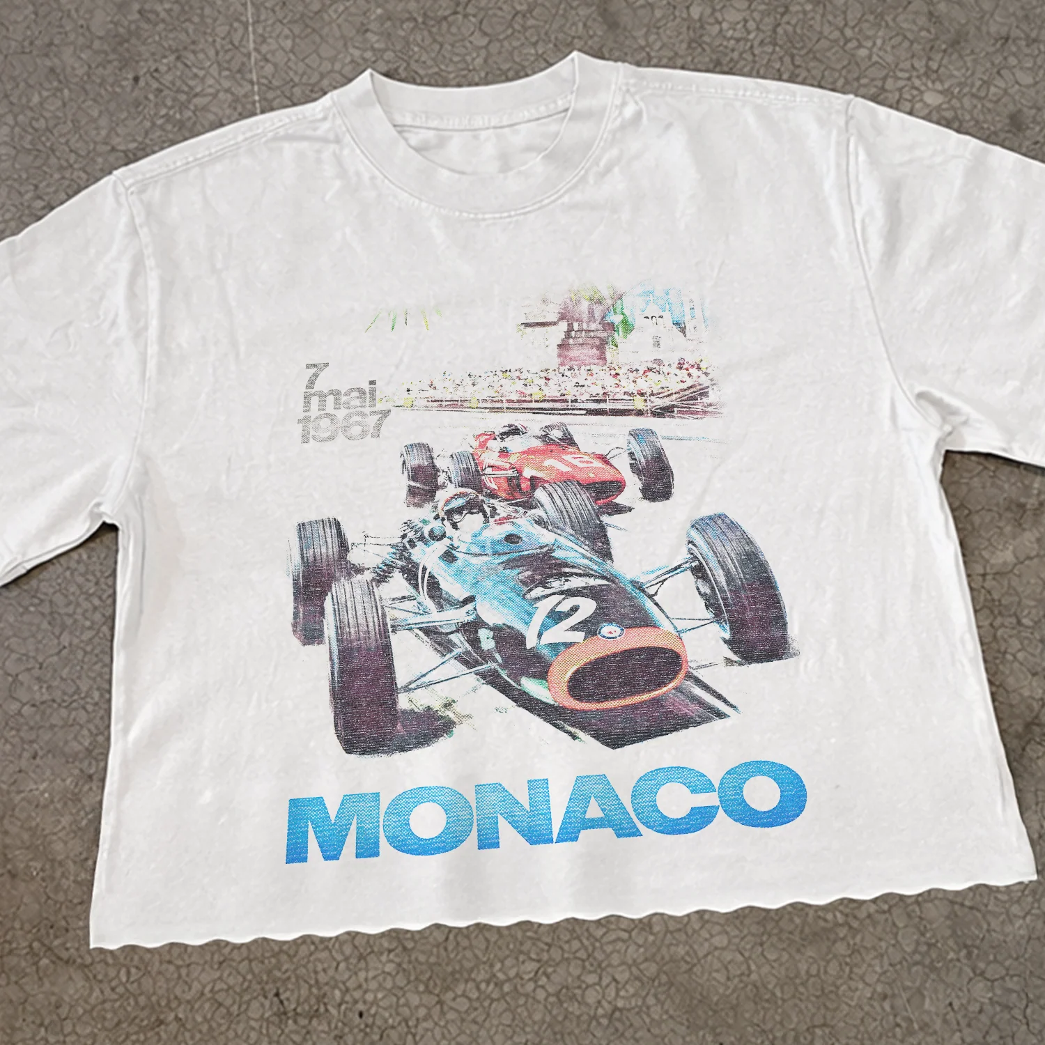 Cropped 'Monica 1967' Grand Prix Heavy Faded White Tee - Image 2