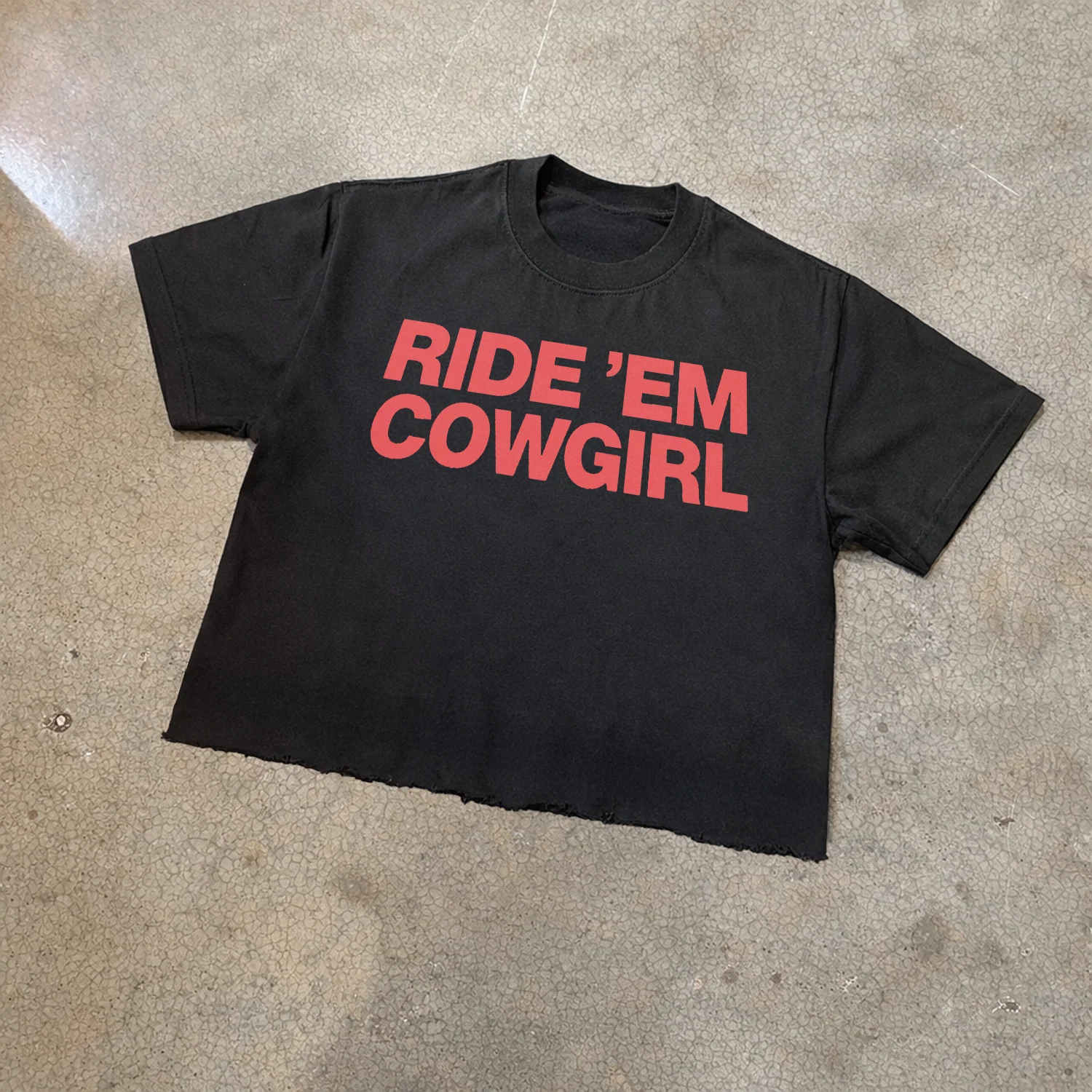 Cropped 'Ride Em Cowgirl' Heavy Faded Black Tee