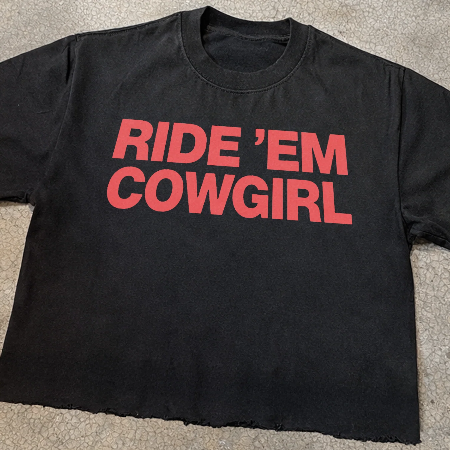 Cropped 'Ride Em Cowgirl' Heavy Faded Black Tee - Image 2