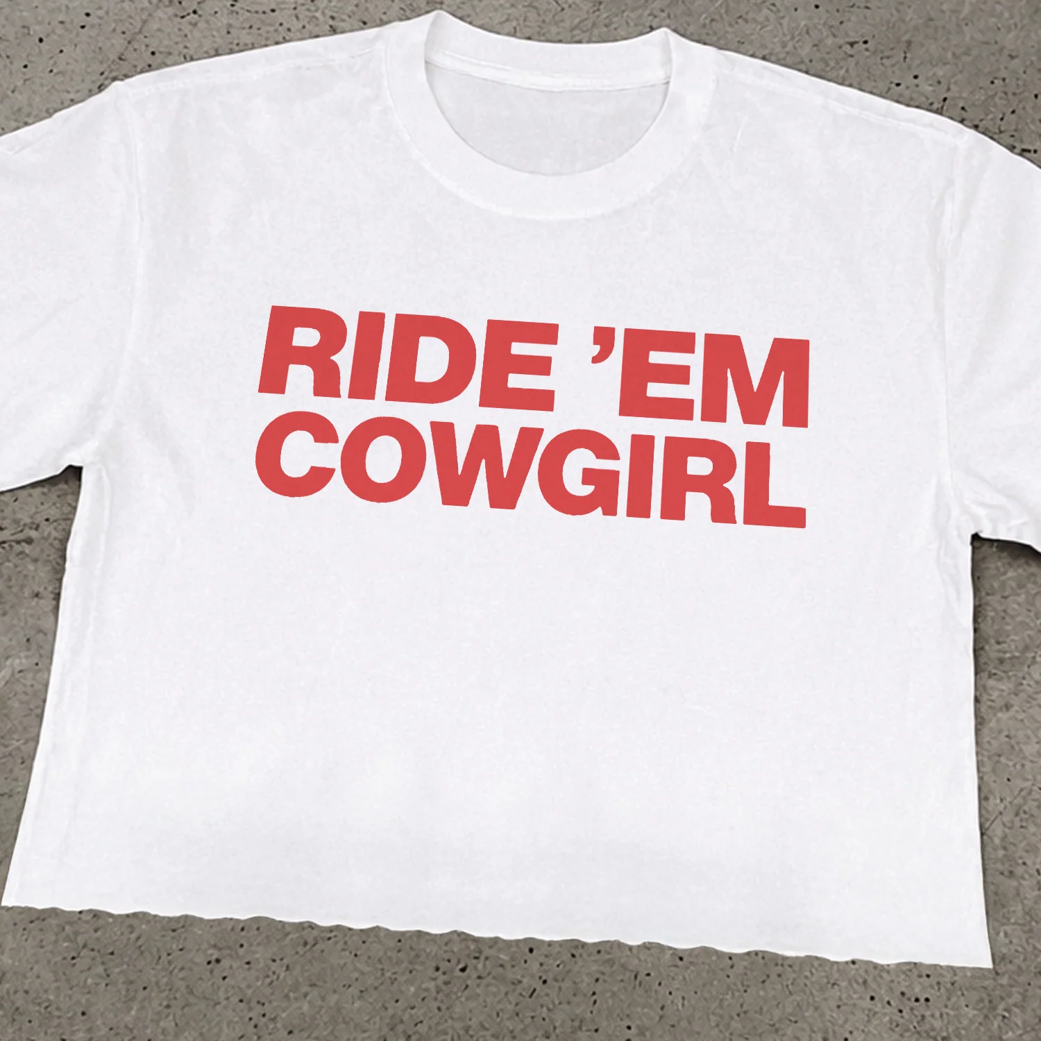Cropped 'Ride Em Cowgirl' Heavy Faded White Tee - Image 2