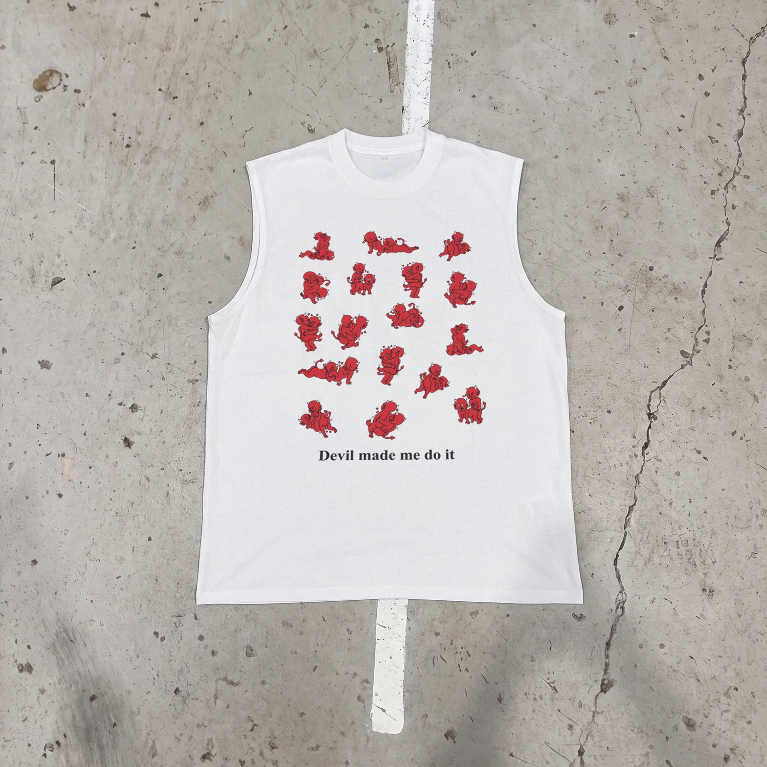 'Devil Made Me Do It' Kama Sutra Heavy Cut-Off White Tee