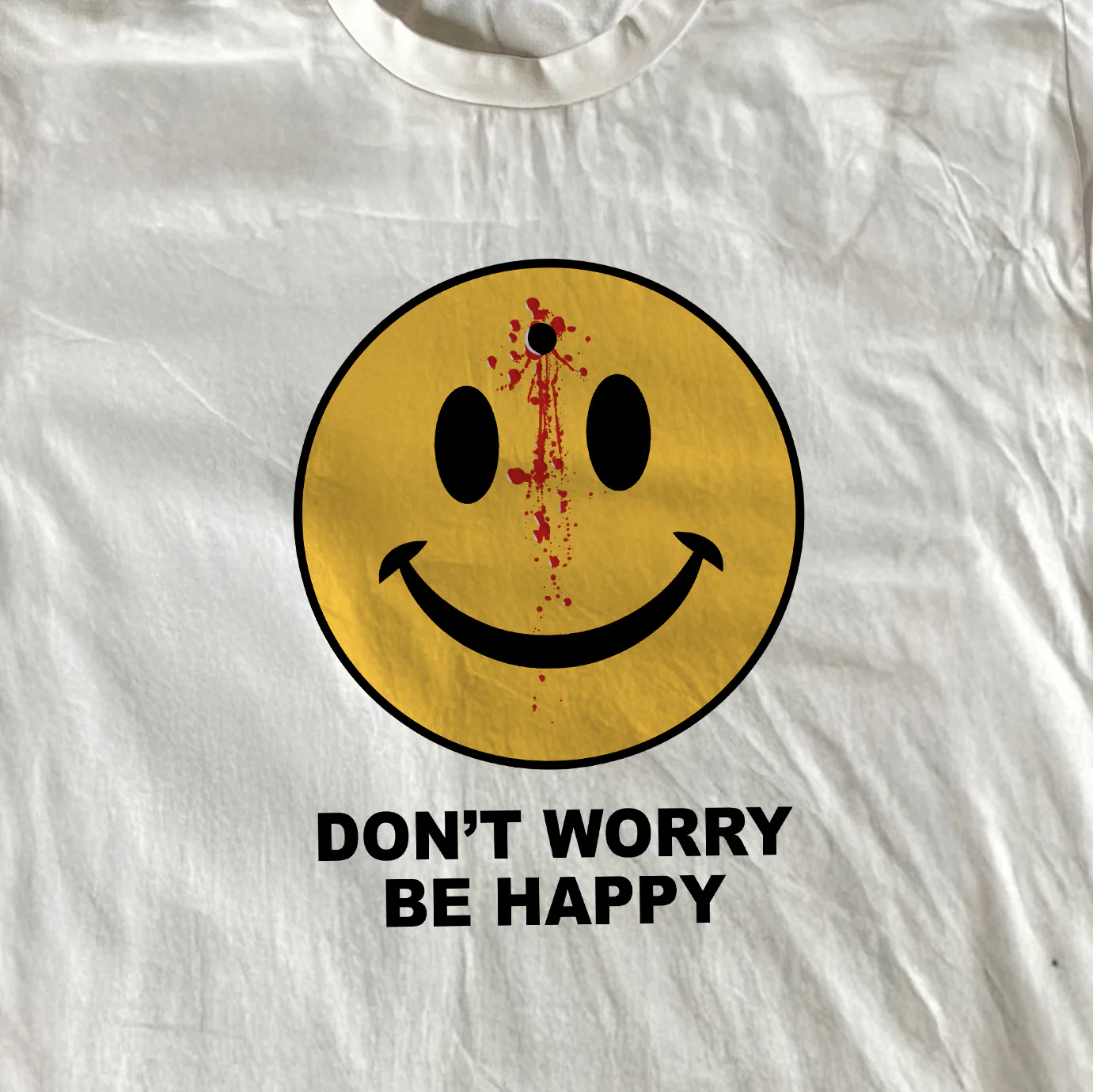 Don't Worry Be Happy Heavyweight White T-Shirt - Image 2