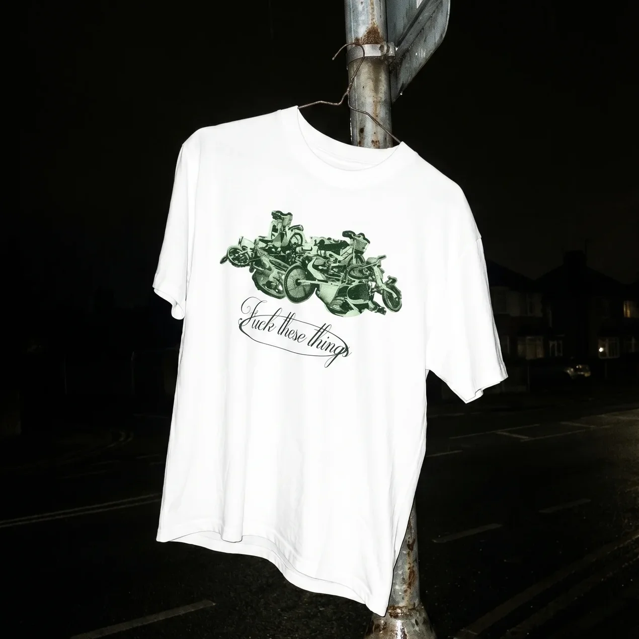 E-Bike 'F*ck These Things' Xerox Heavy Faded White Tee
