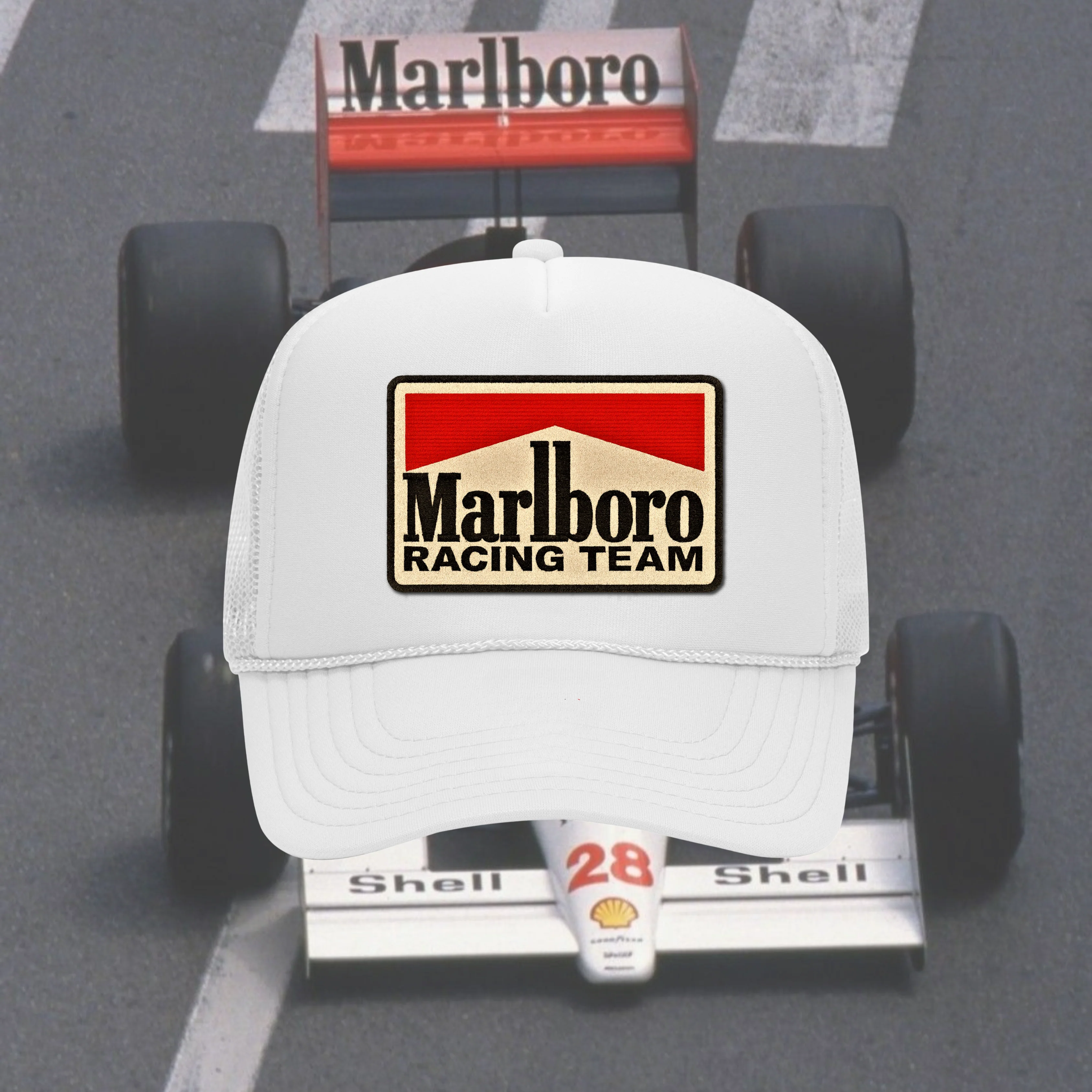 FORMULA 1 RACE TEAM CURVED BILL PATCH HAT WHITE