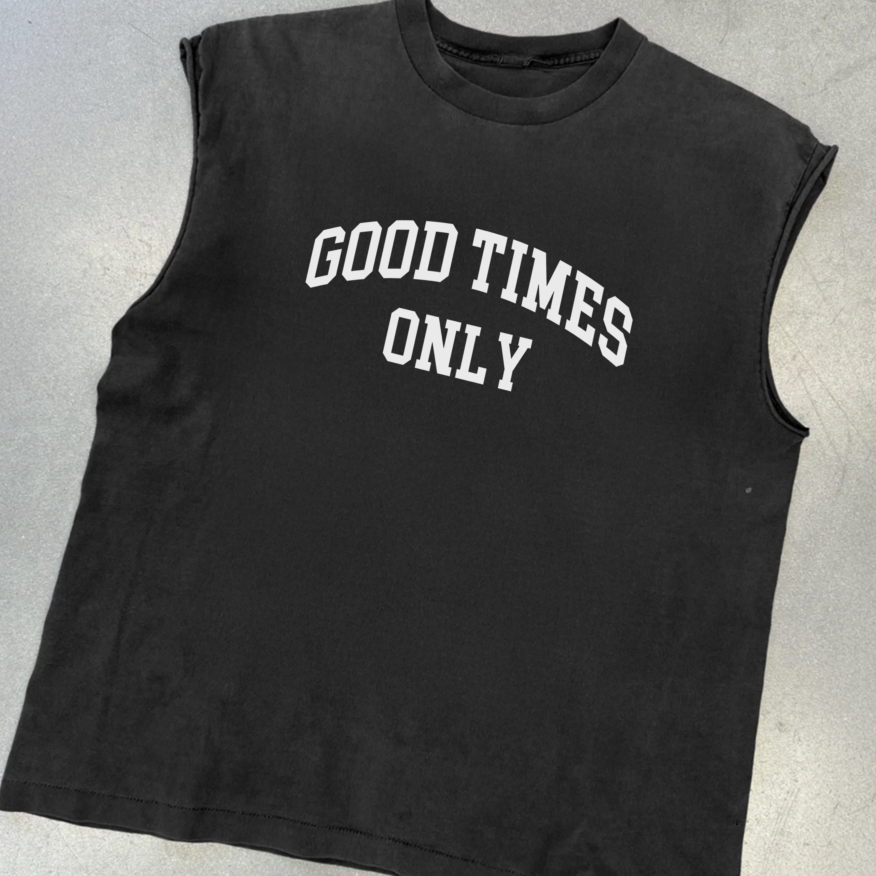 Good Times Only Black Cut- Off Tshirt - Image 2