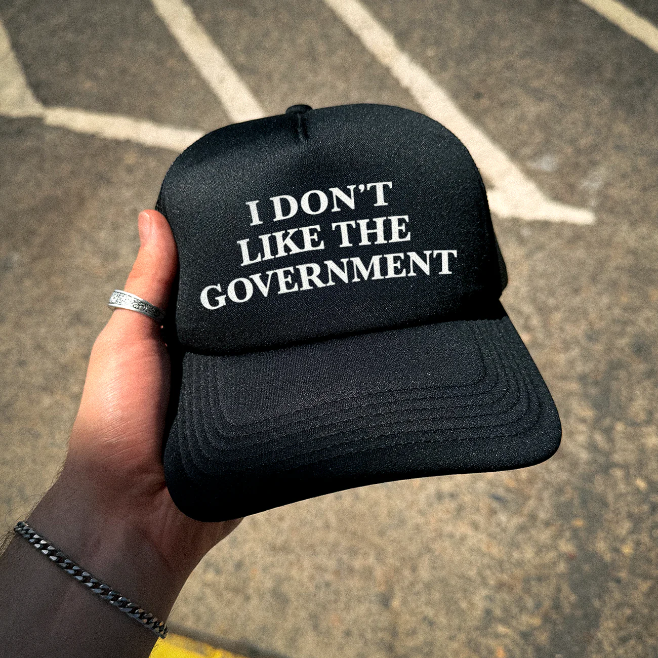 'I Don't Like the Government' Black Foam Trucker Hat