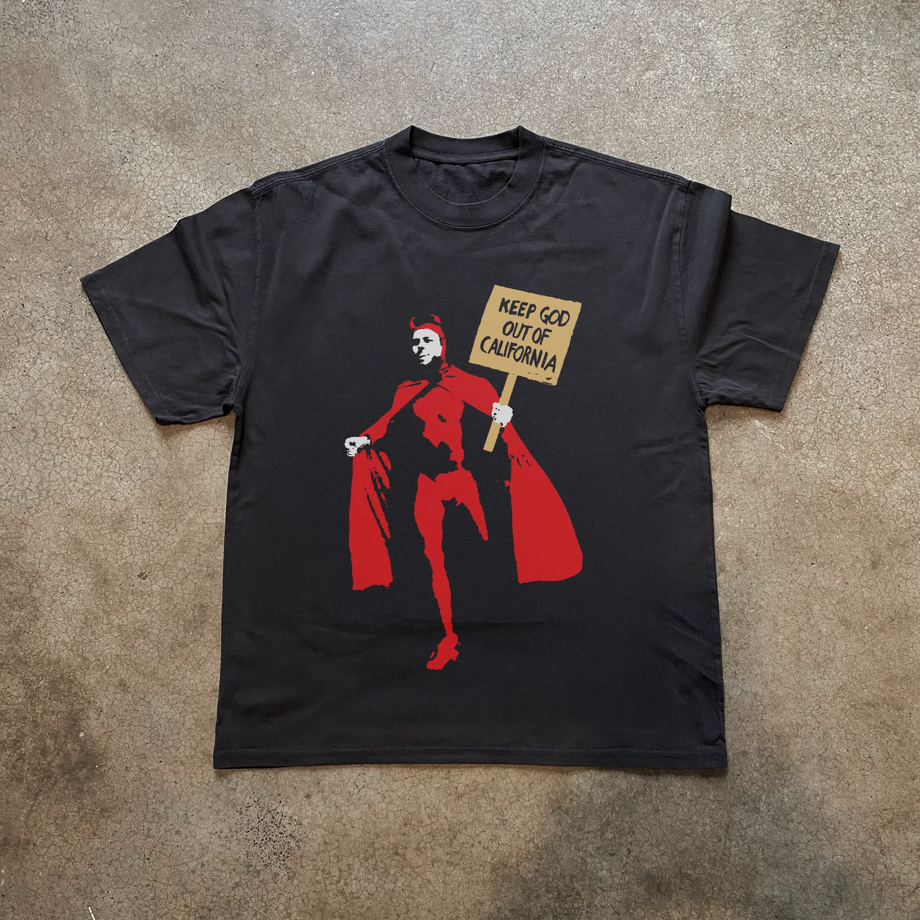 'Keep God Out Of California' Heavyweight Black T-Shirt
