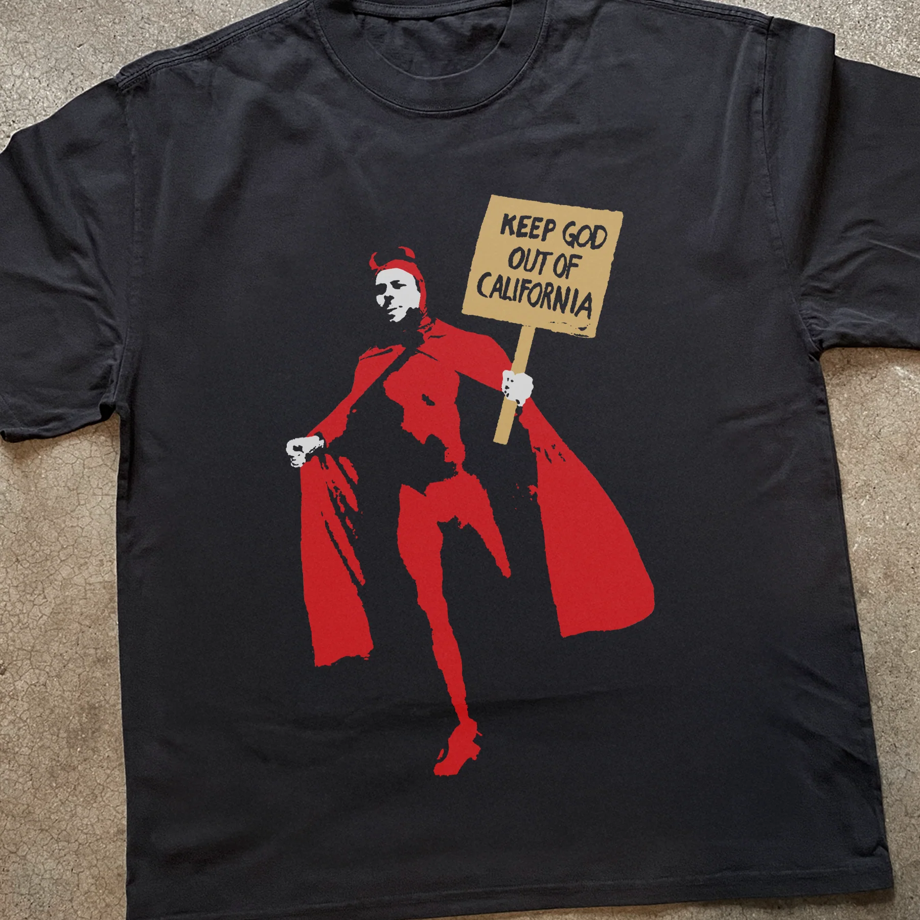'Keep God Out Of California' Heavyweight Black T-Shirt - Image 2