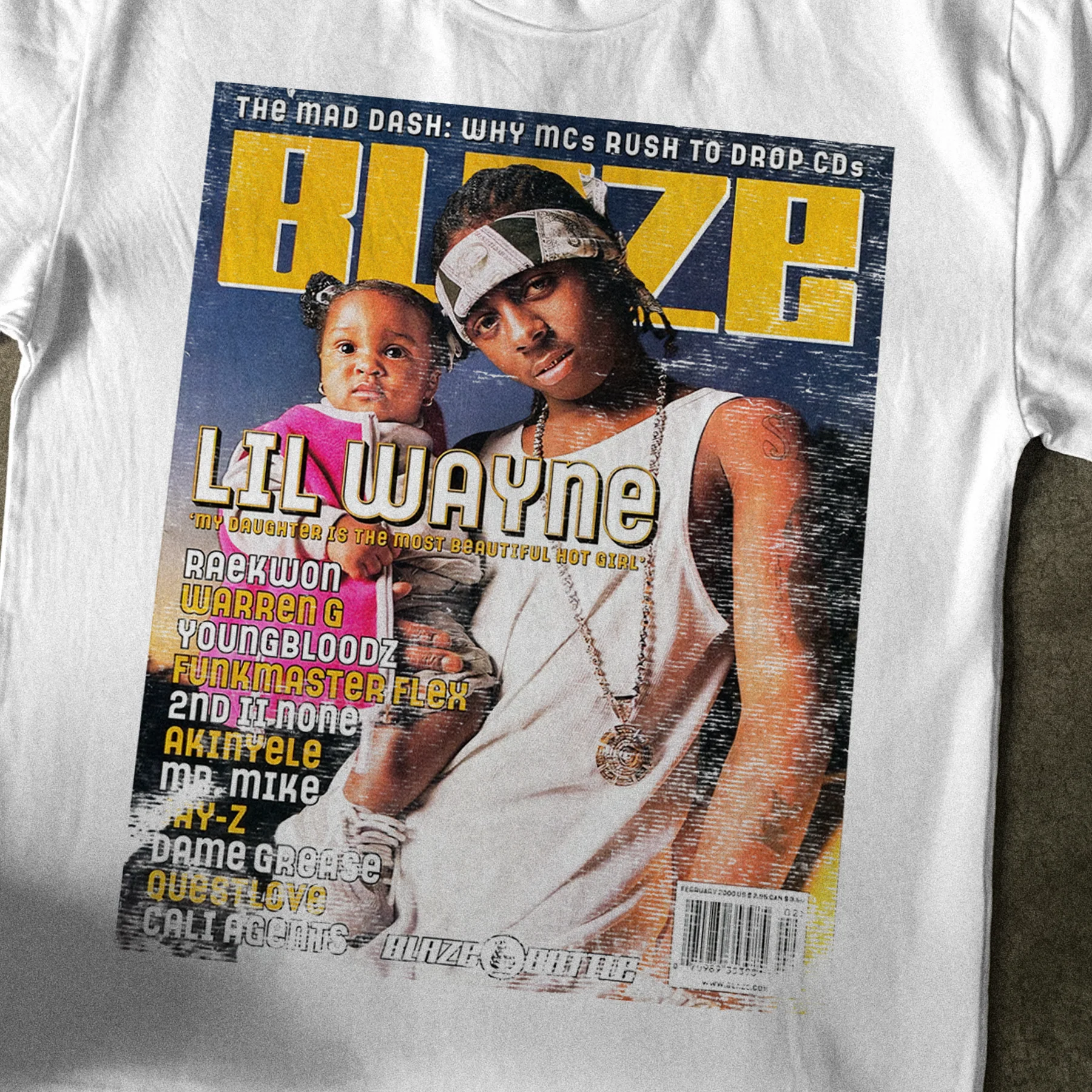 Lil Wayne Feb 2000 'Blaze' Magazine Cover Heavyweight White T-Shirt - Image 2