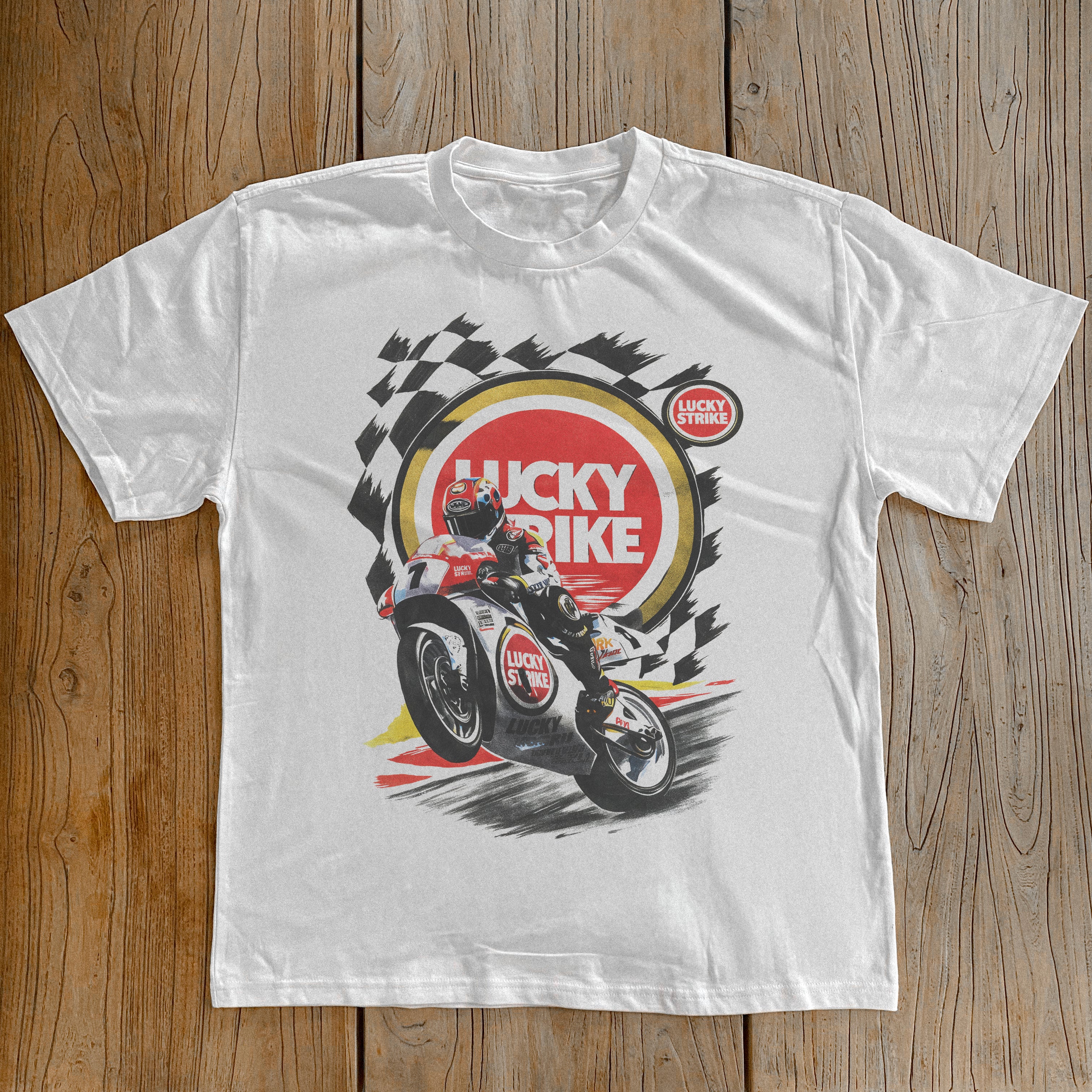 Lucky Strike Classic Vintage Motor Racing Heavyweight White T-Shirt
