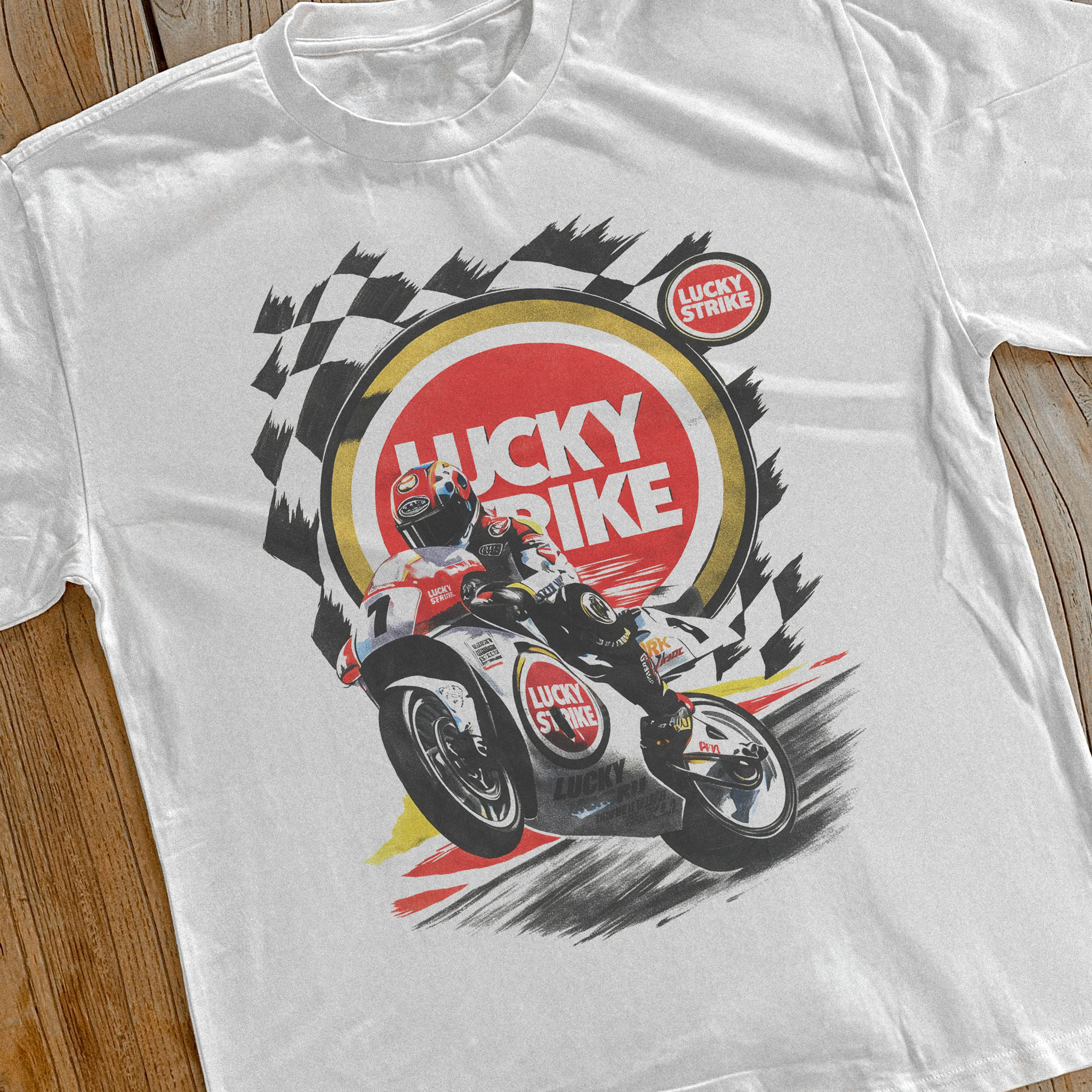 Lucky Strike Classic Vintage Motor Racing Heavyweight White T-Shirt - Image 2