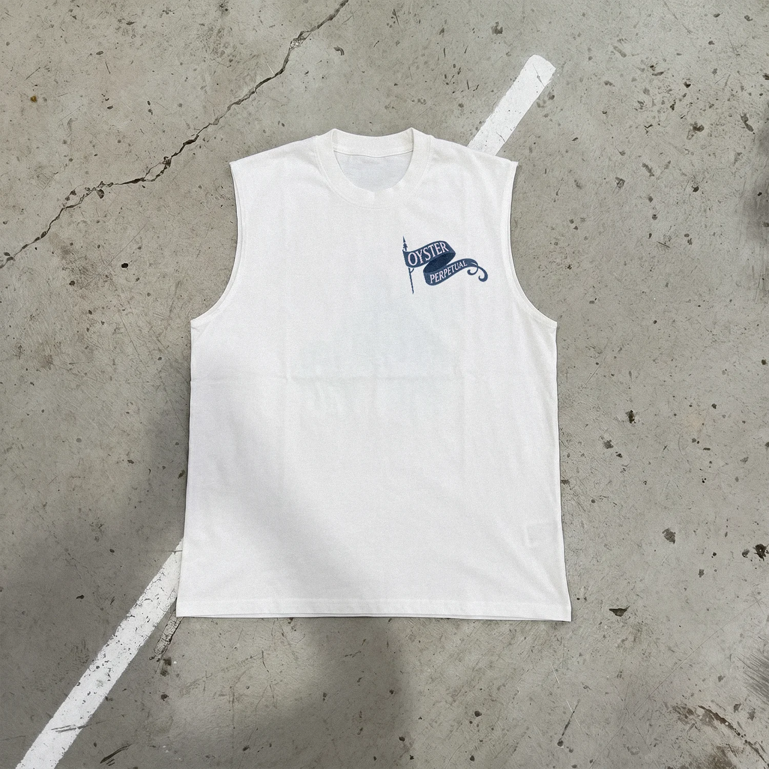 Maritime 'Oyster Perpetual' Timepiece Faded Heavy White Cut-Off Tee - Image 2