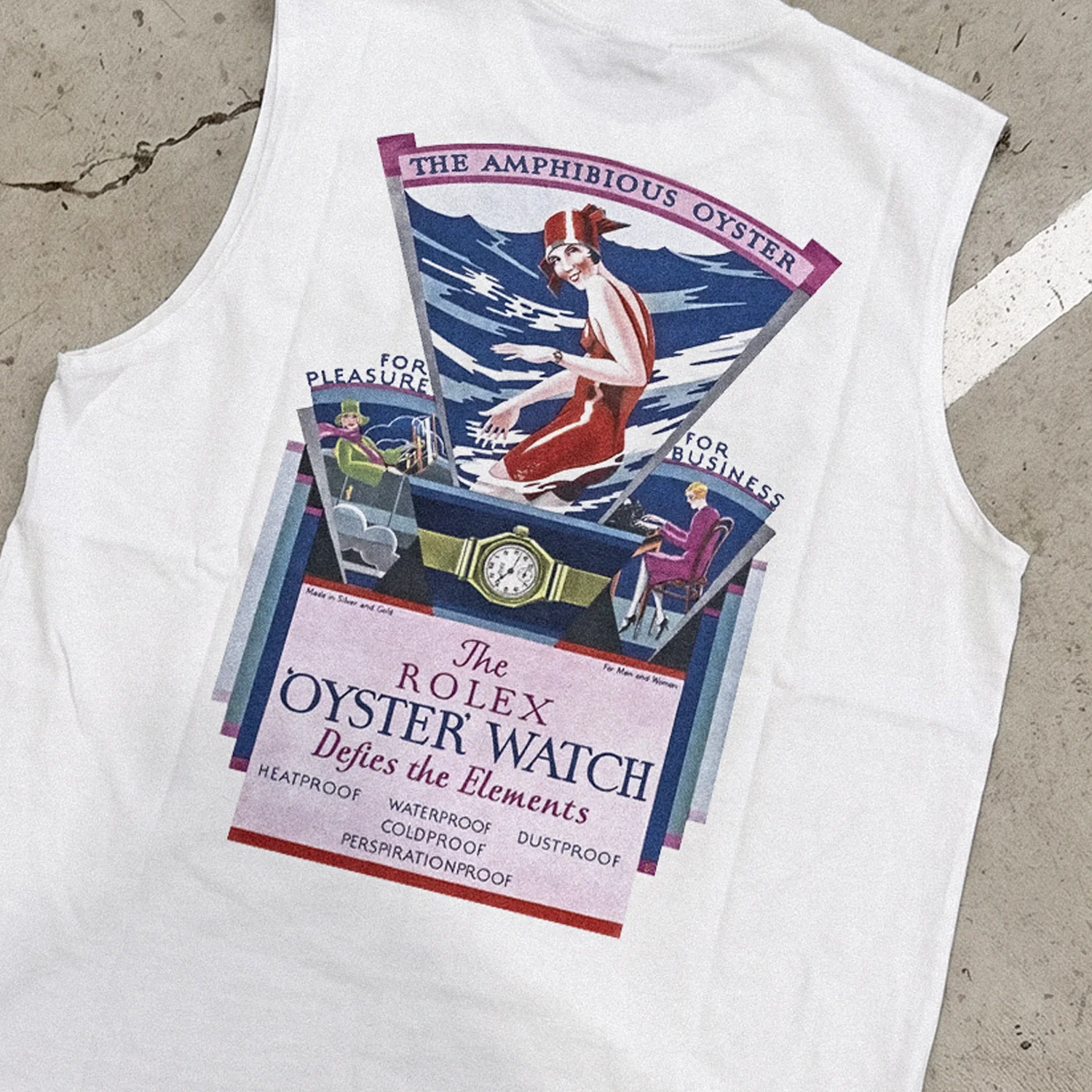 Maritime 'Oyster Perpetual' Timepiece Faded Heavy White Cut-Off Tee - Image 3