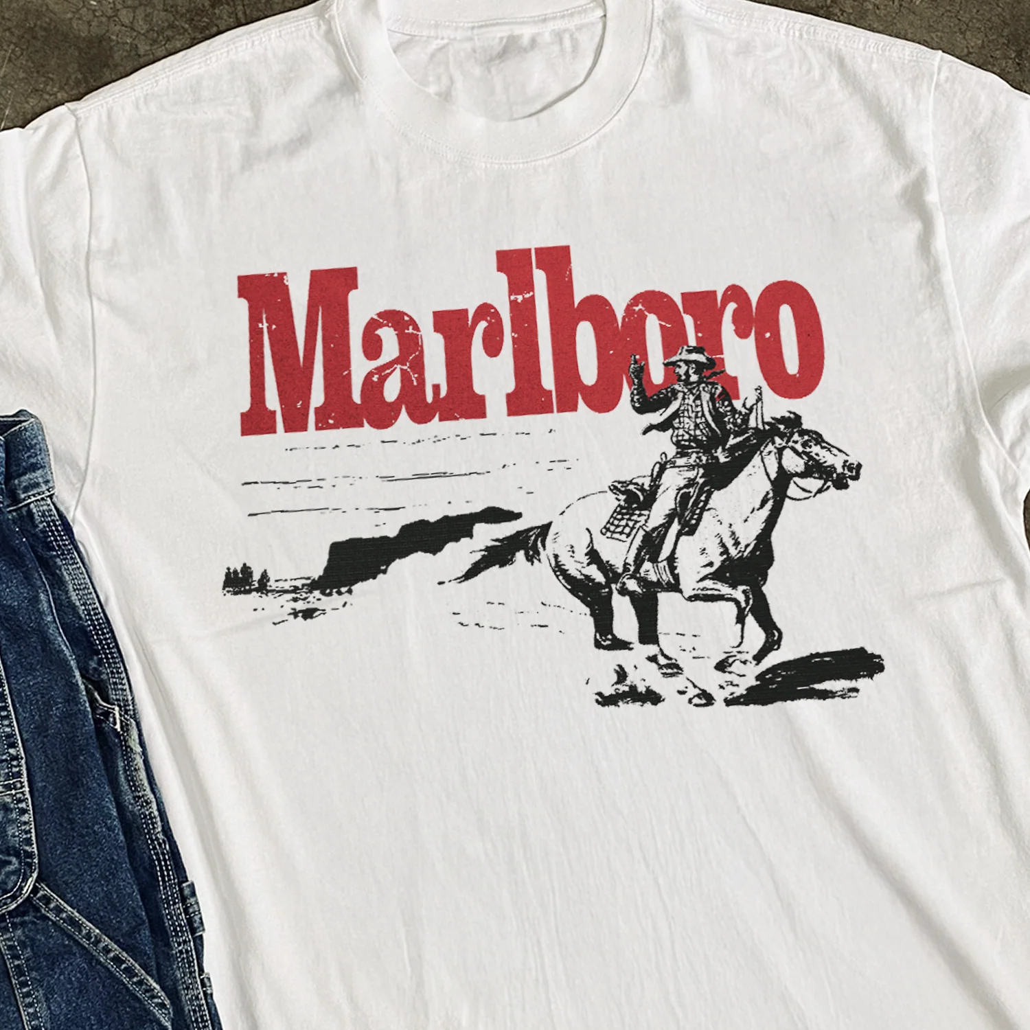 Marlo 'Traveller' Cowboy Heavy Faded White Tee - Image 2